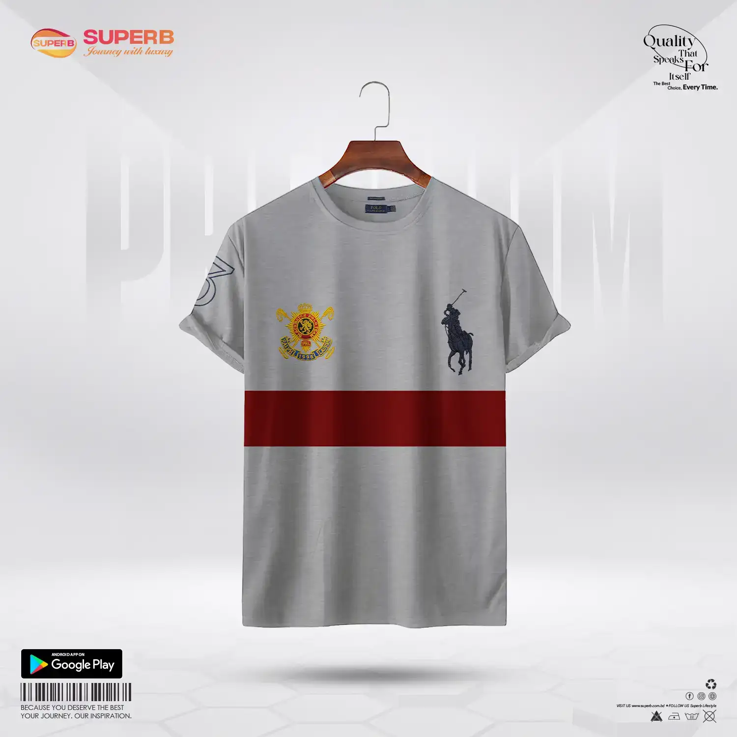 Ralph Lauren Classic Fit Crew Neck T-Shirt – Stretch Cotton with Polo Pony Logo || Superb - Ash Brash