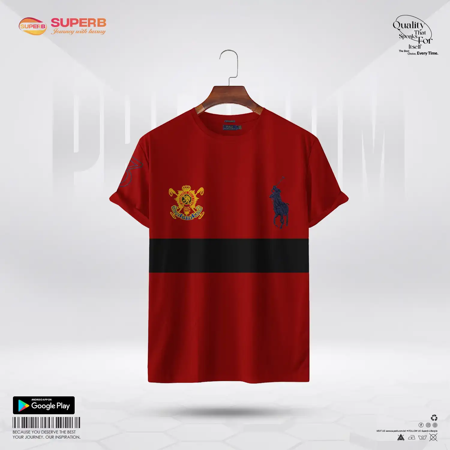 Ralph Lauren Classic Fit Crew Neck T-Shirt – Stretch Cotton with Polo Pony Logo || Superb - Red