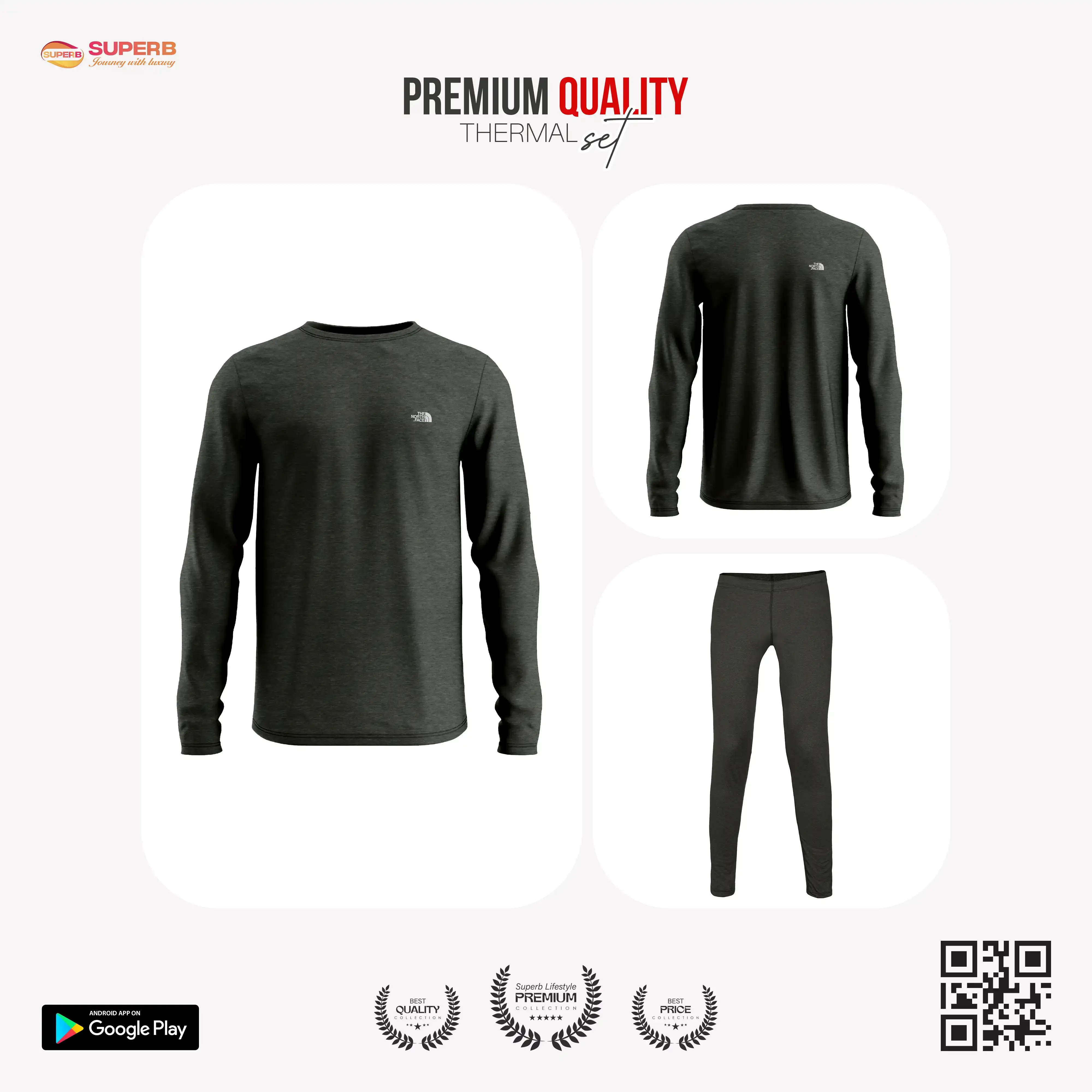 The North Face Base Layer Thermal Set—Unisex—Moisture-Wicking, Stretch, and Warmth in Cold Weather || Superb - Fossil Grey