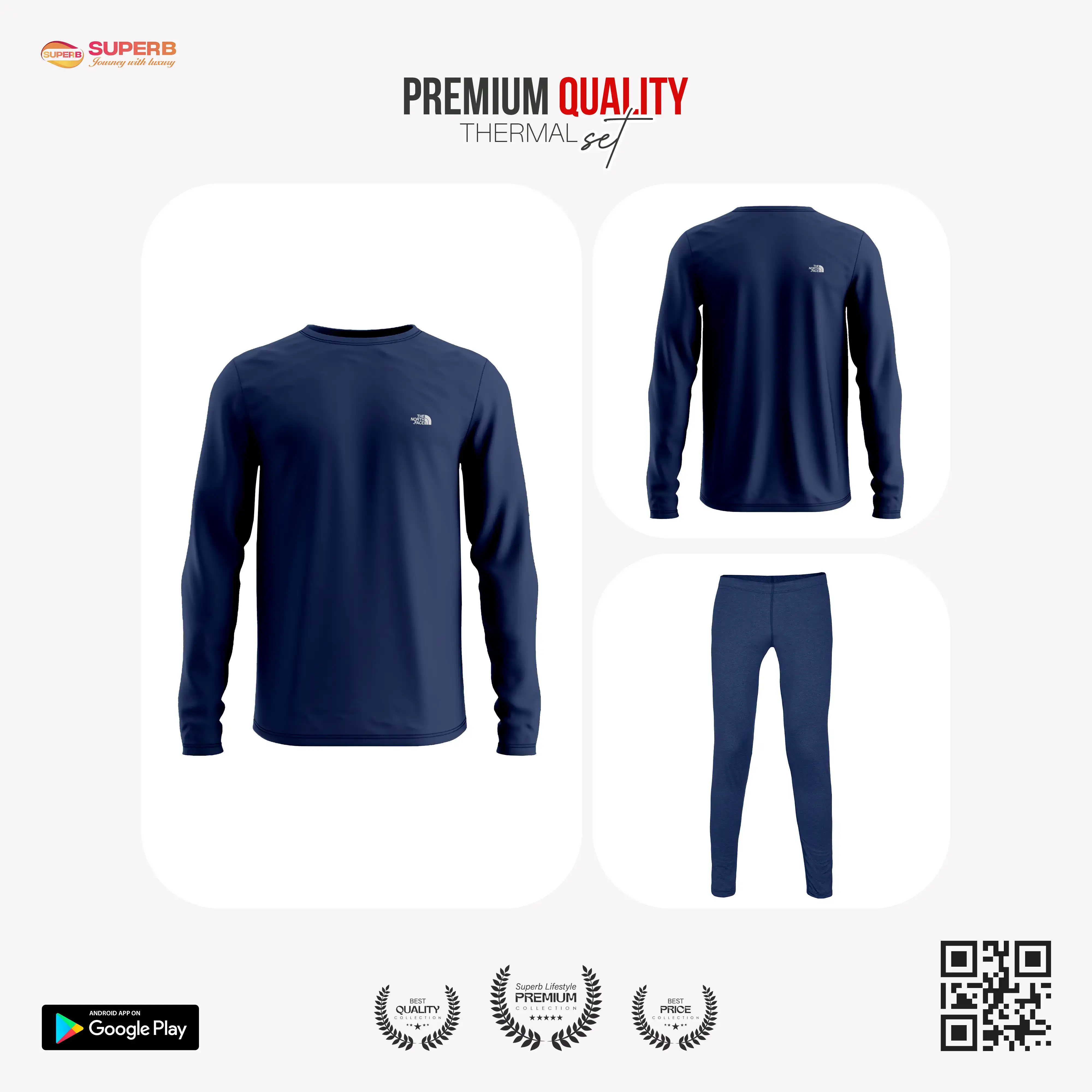 The North Face Base Layer Thermal Set—Unisex—Moisture-Wicking, Stretch, and Warmth in Cold Weather || Superb - Blue