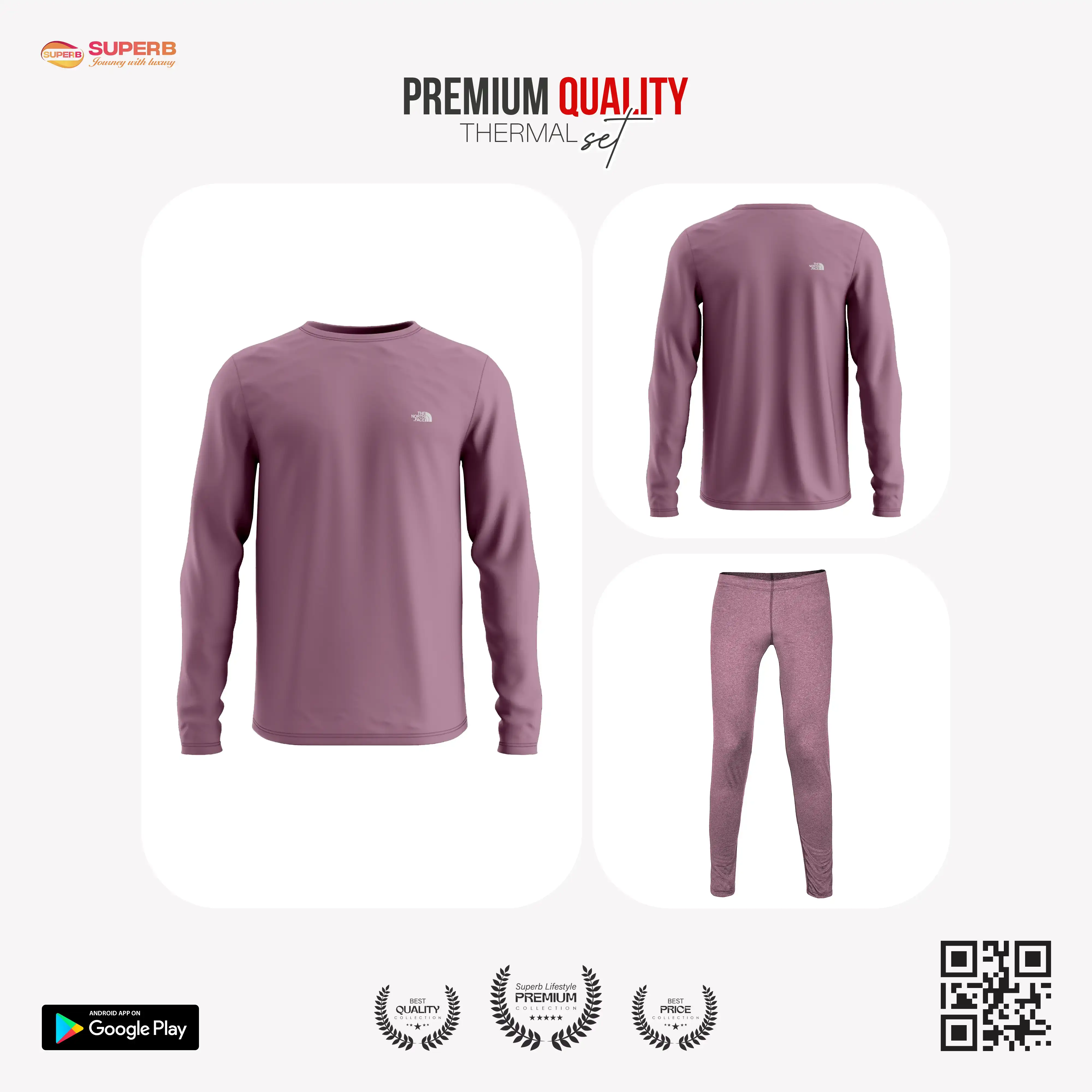 The North Face Base Layer Thermal Set—Unisex—Moisture-Wicking, Stretch, and Warmth in Cold Weather || Superb - Dusty Pink