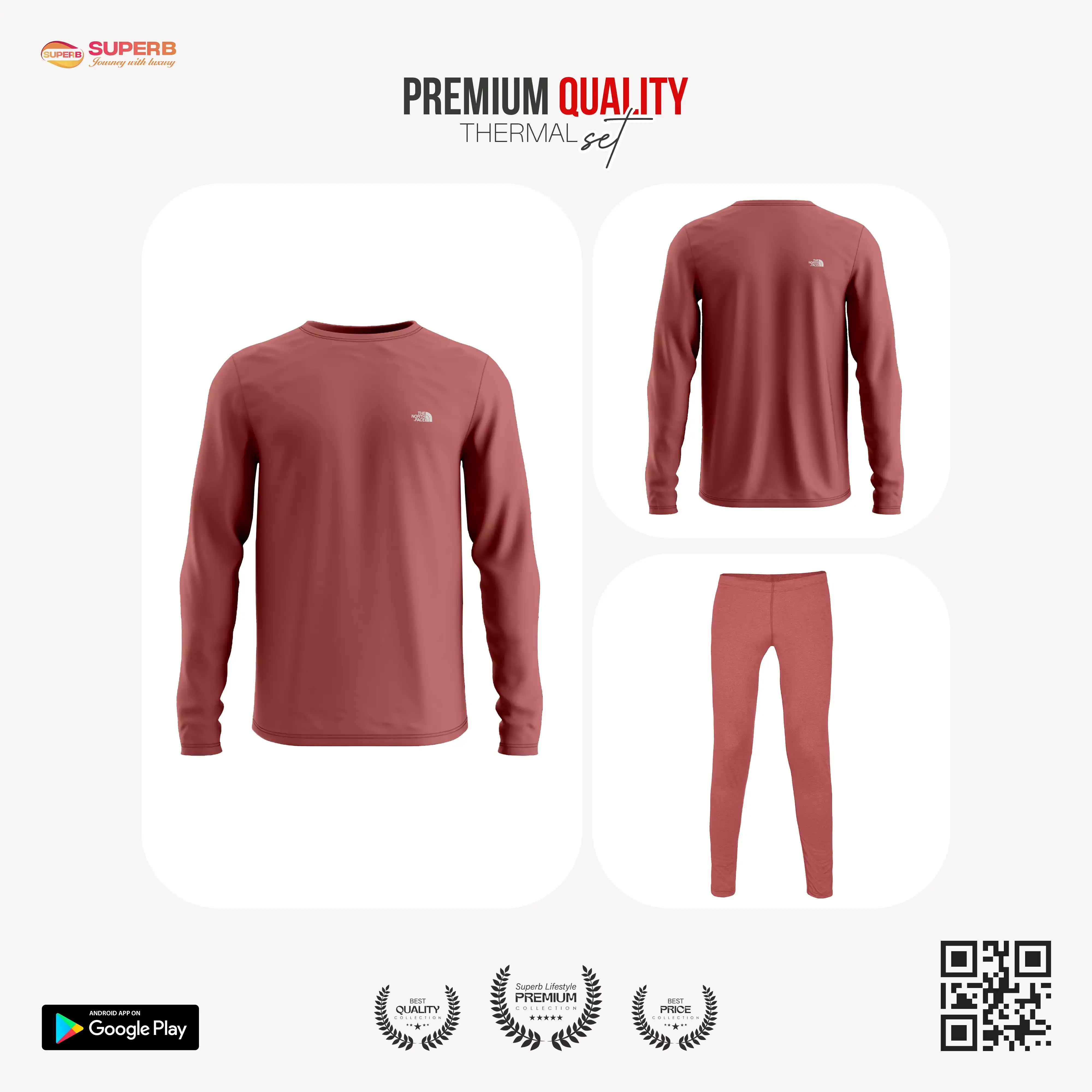 The North Face Base Layer Thermal Set—Unisex—Moisture-Wicking, Stretch, and Warmth in Cold Weather || Superb - Indian Red