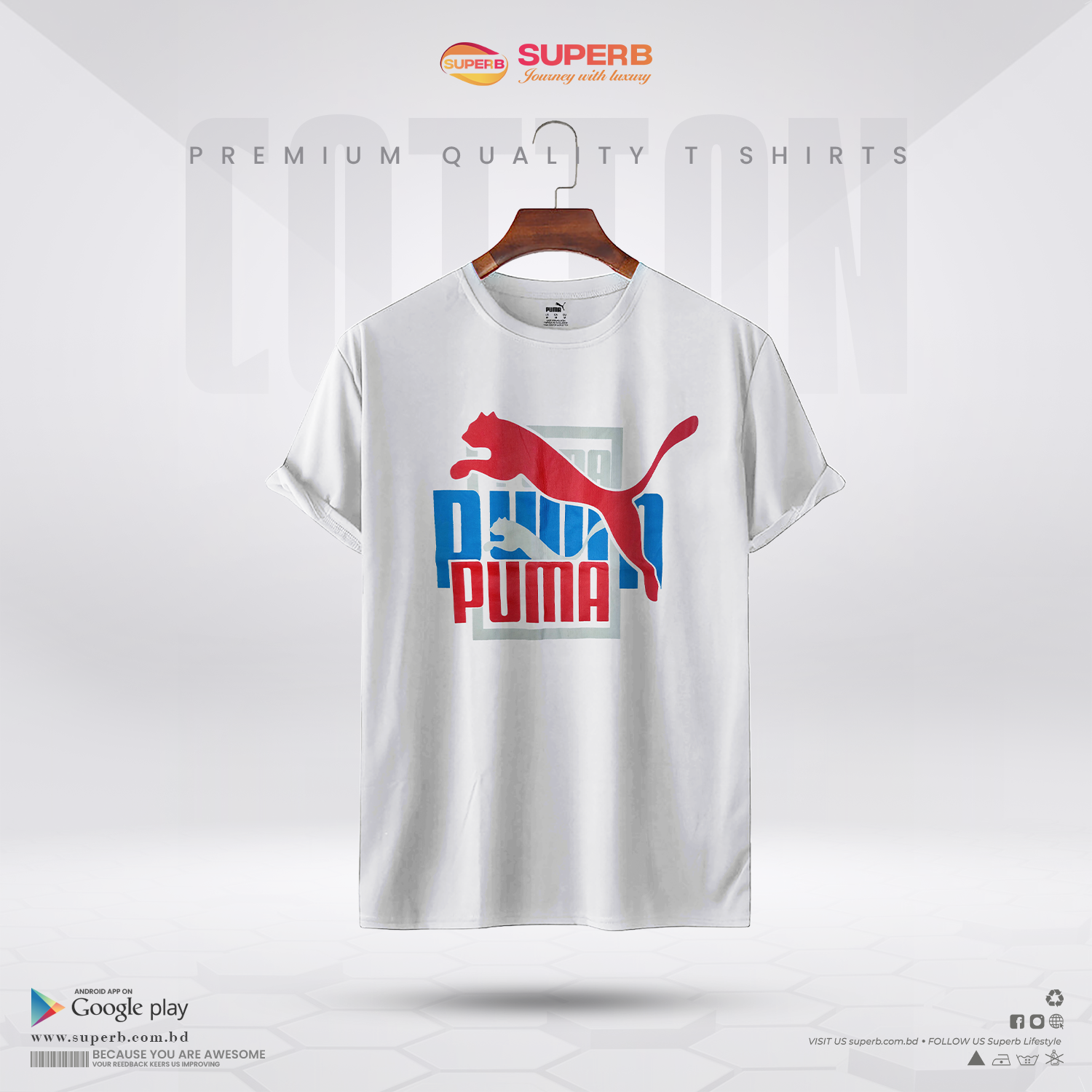 Puma Logo Graphic T-Shirt – White | Premium Cotton Streetwear Tee for Men || Superb - White