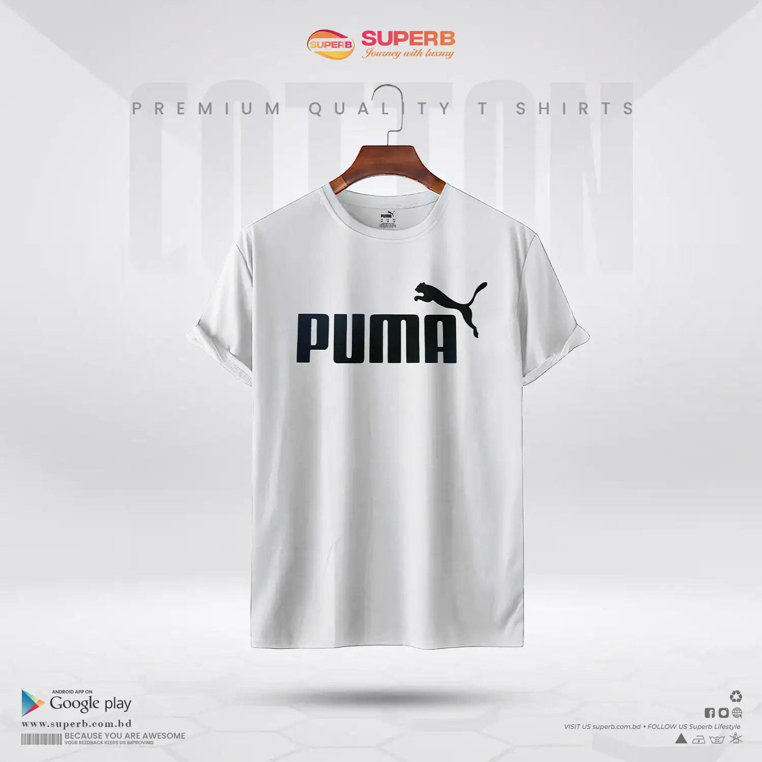 Puma  Crew Neck Logo T-shirt - 100% Cotton  || Superb - White