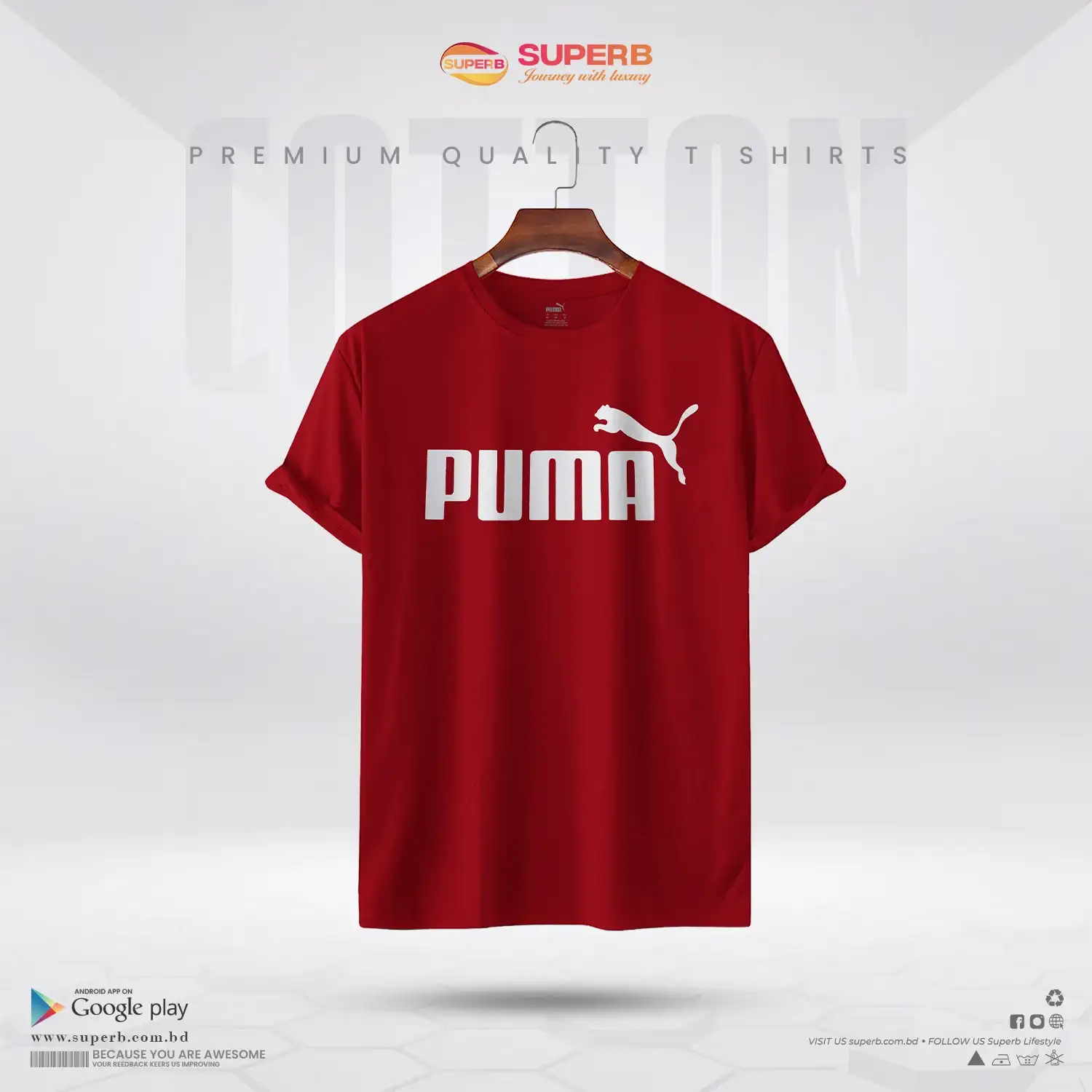 Puma  Crew Neck Logo T-shirt - 100% Cotton  || Superb - Maroon