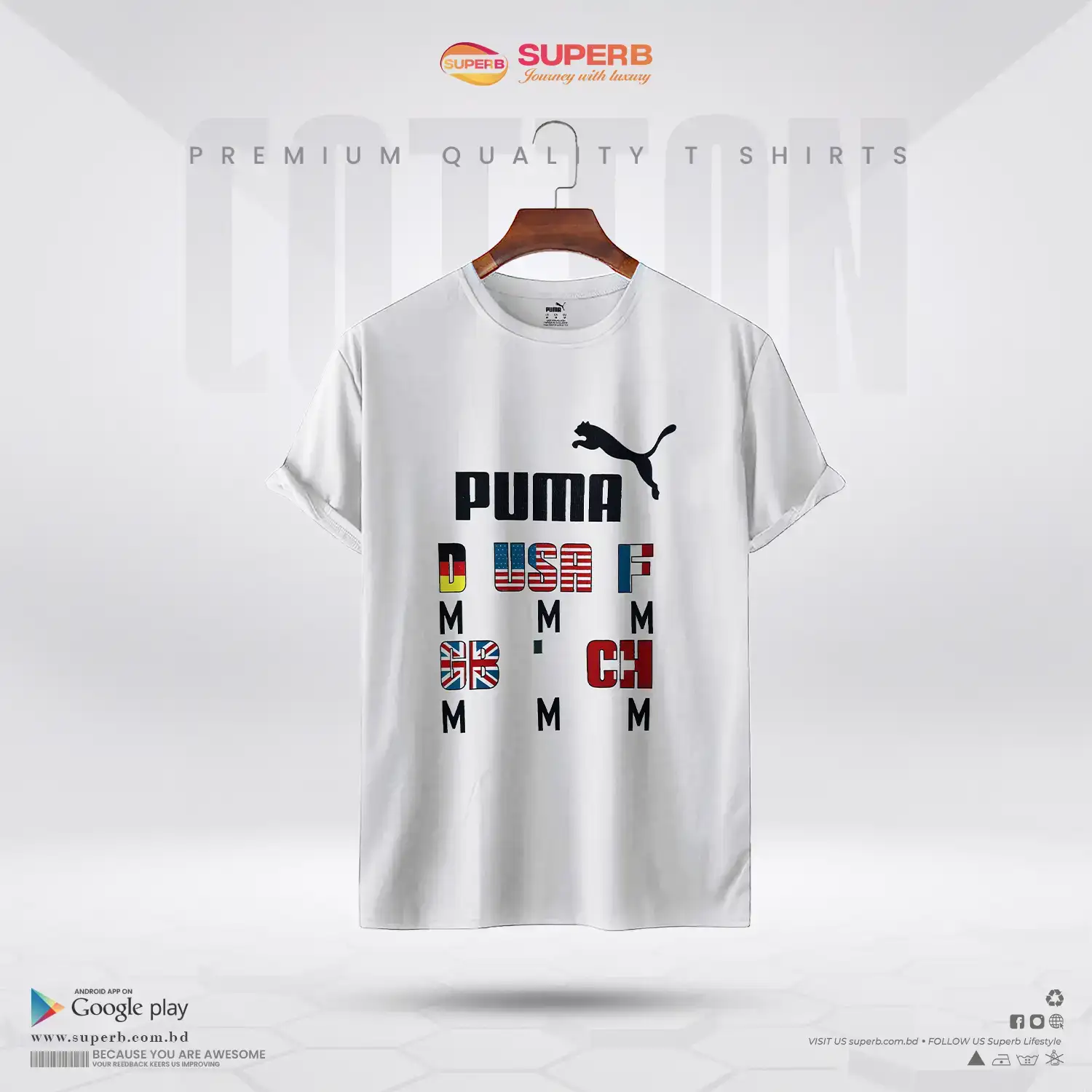 Puma Unisex T-Shirt – International Country Code Graphic | Superb - White