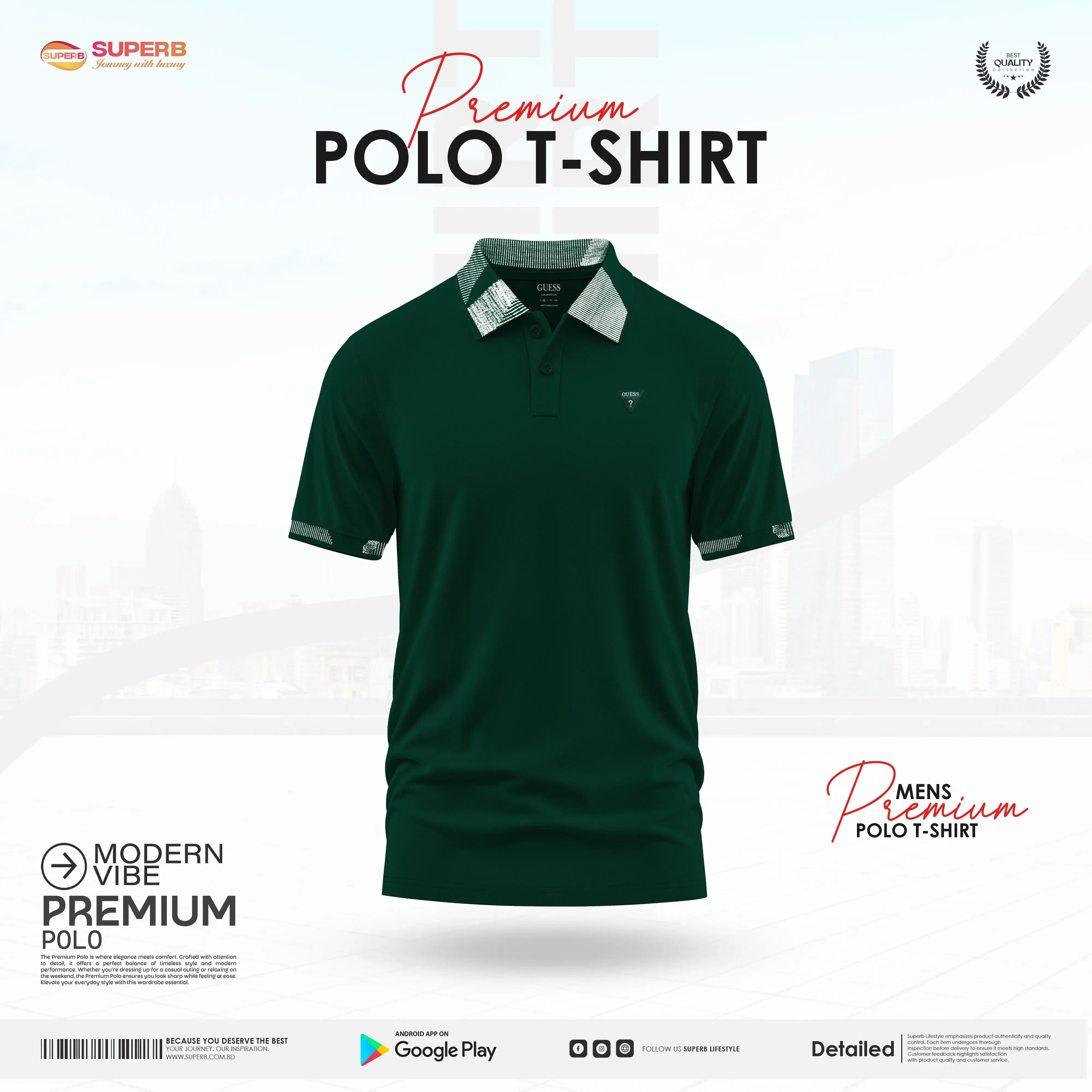 Guess Men's Classic Stretch Piqué Polo Shirt –Cotton-Spandex Blend || Superb - Green