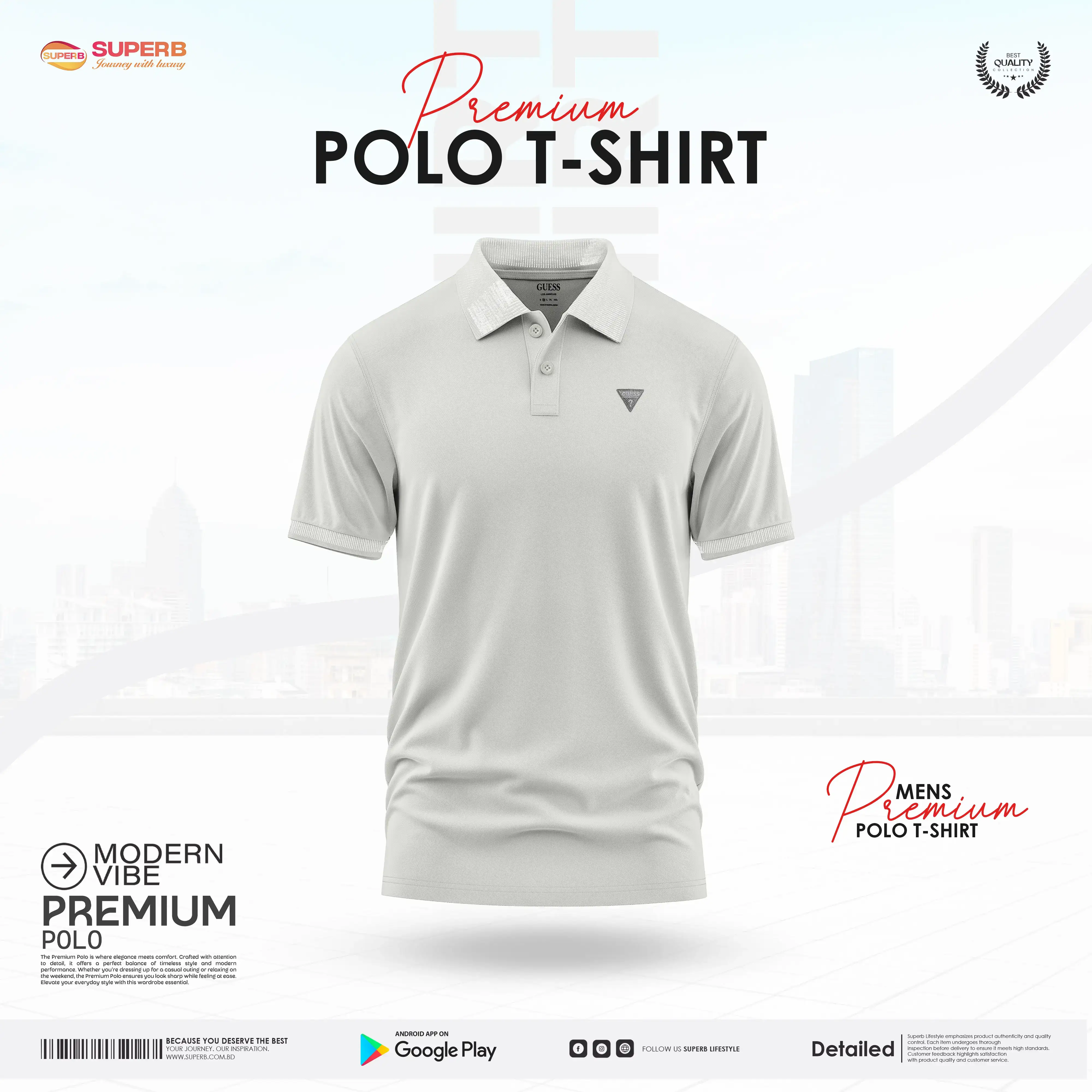 Guess Men's Classic Stretch Piqué Polo Shirt –Cotton-Spandex Blend || Superb - White