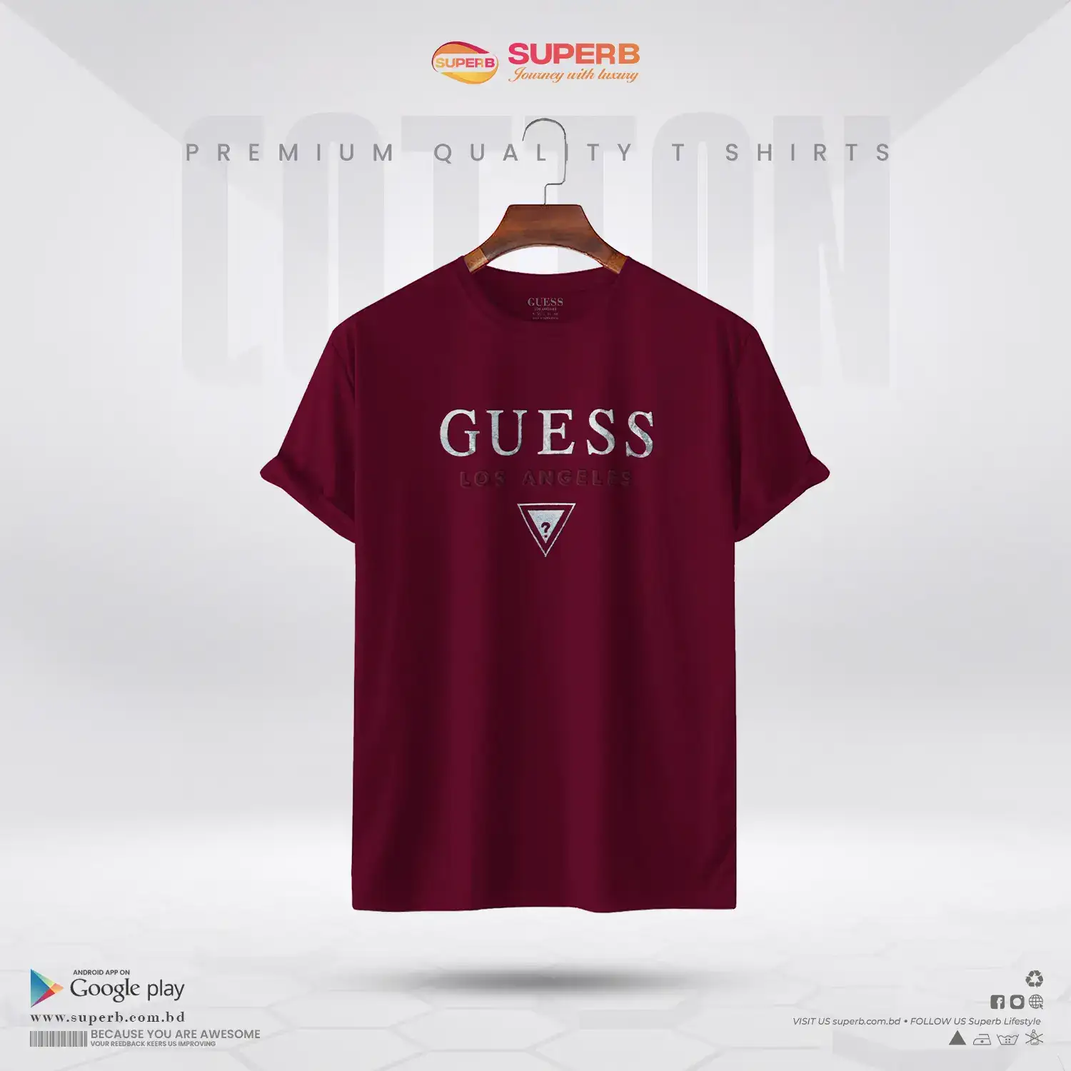 Guess Regular Fit T-Shirt  || Superb - Maroon