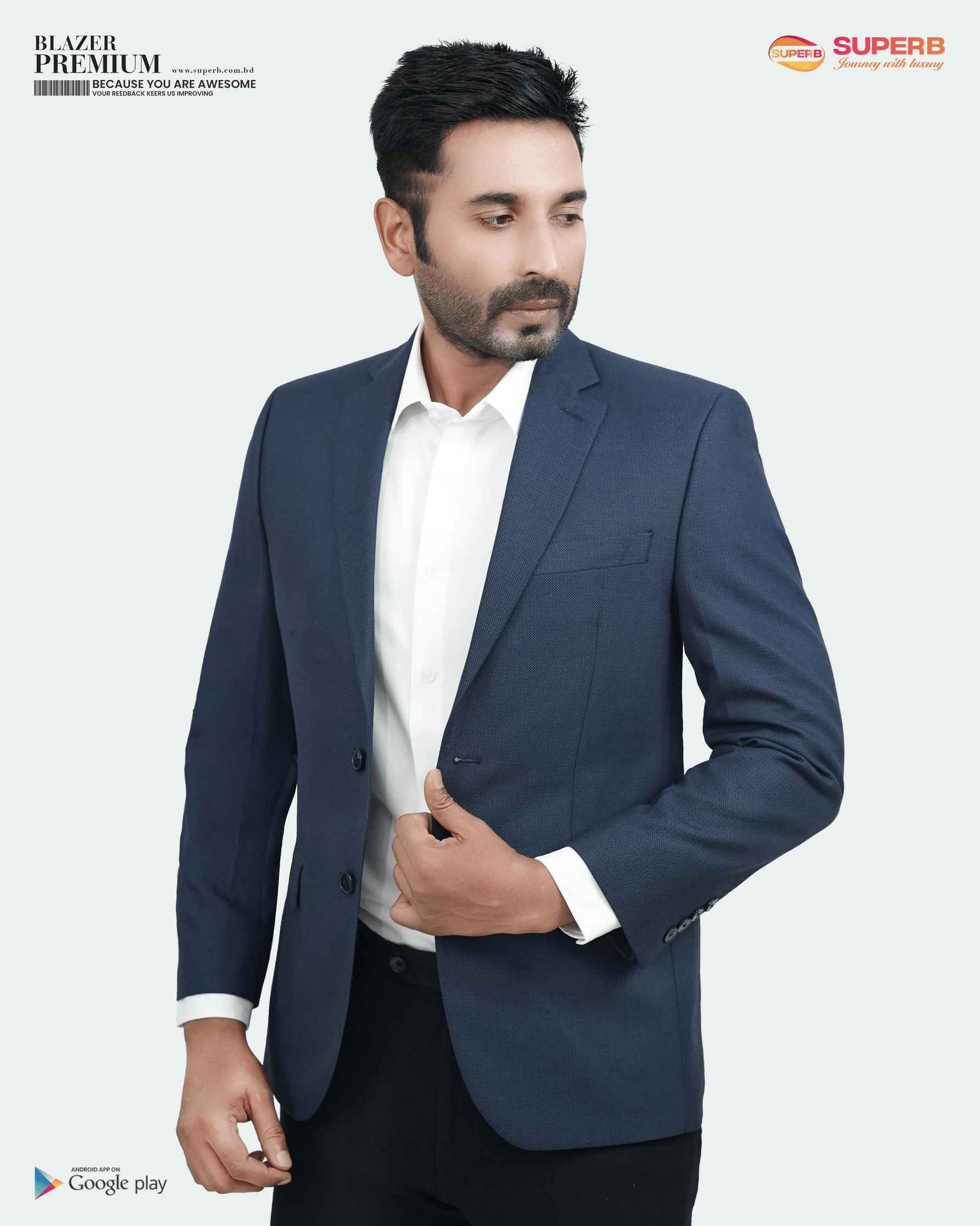 Kenneth Cole TECHNI-COLE™ Men’s Blazer – Denim Blue | Modern Fit with Stretch || Superb - Denim Blue