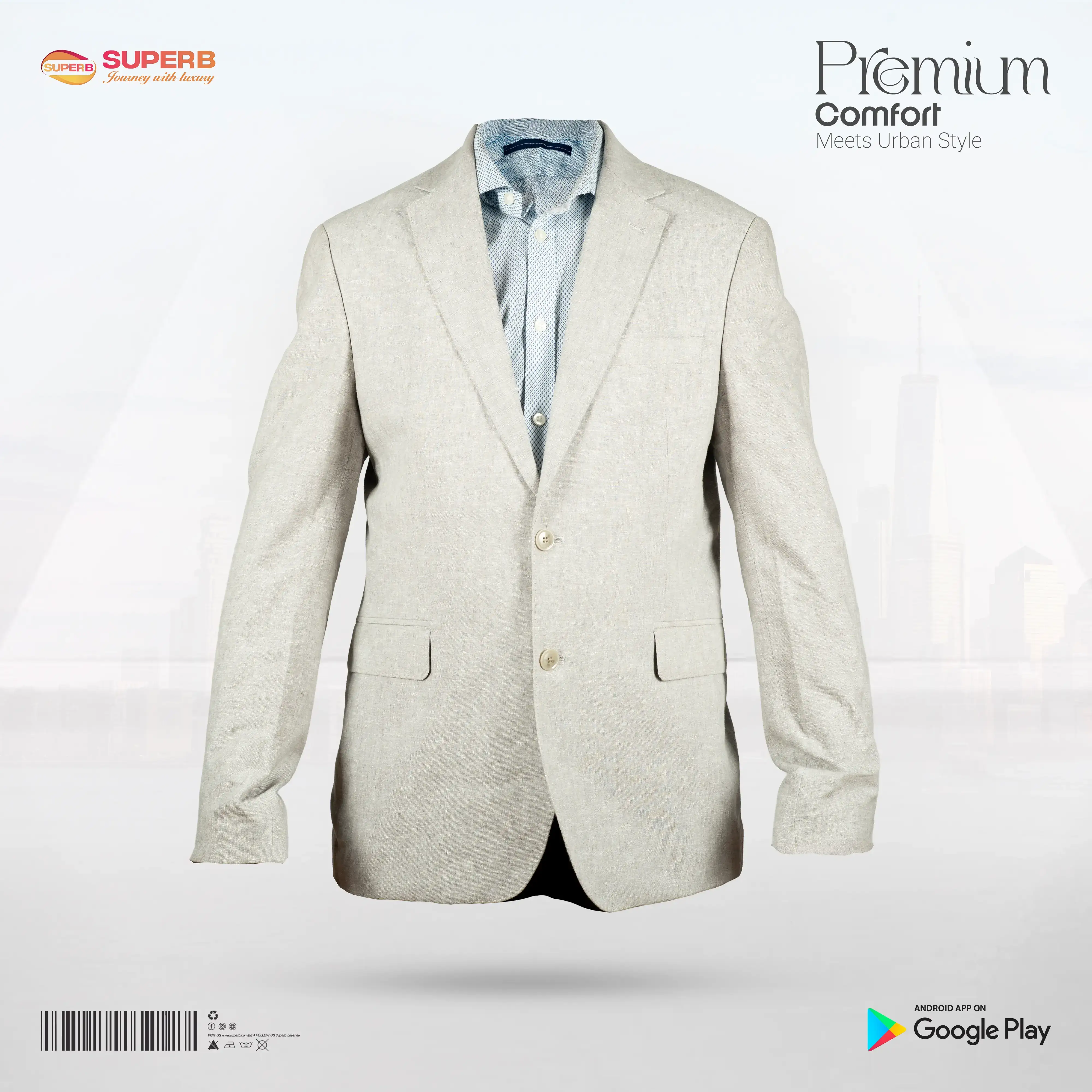 Joseph Abboud Light Ash Linen-Cotton Slim Fit Blazer || Superb - Light Ash