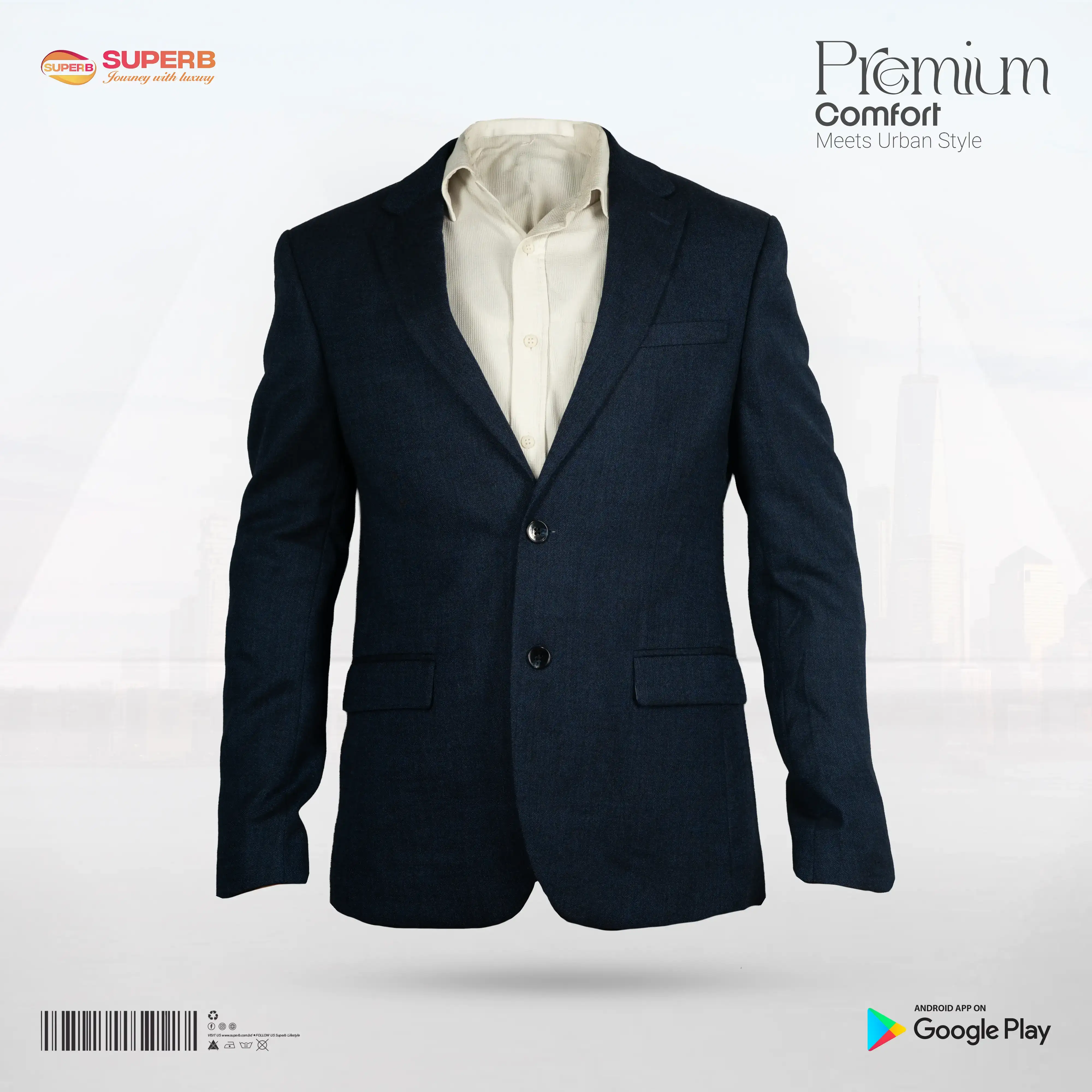 Moss Bros Space Blue Slim Fit Wool Blend Blazer | Men’s Elegant Formal Style || Superb - Blue Space