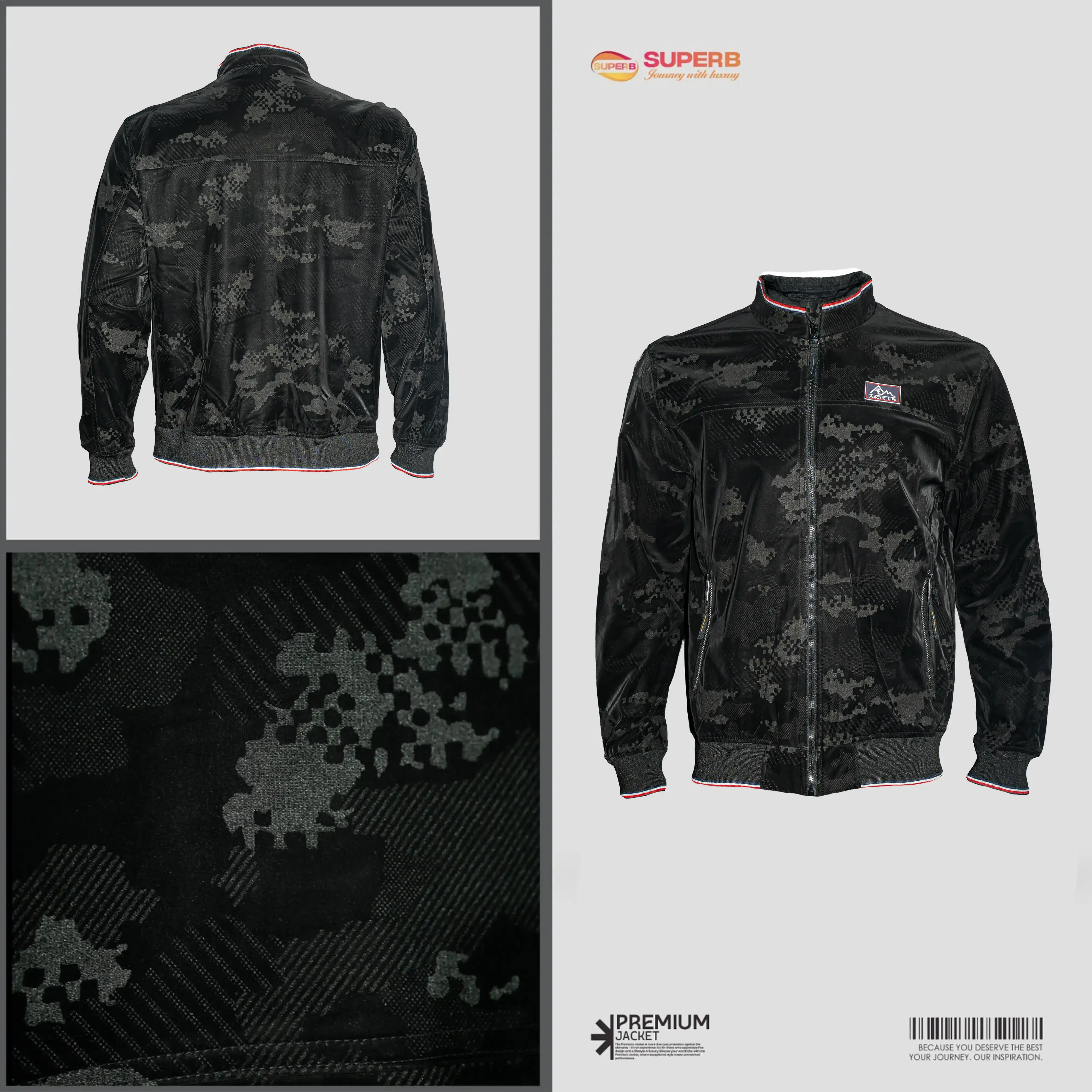Arctic Life Men’s Premium Camouflage Bomber Jacket – Black Digital Texture || Superb - Black