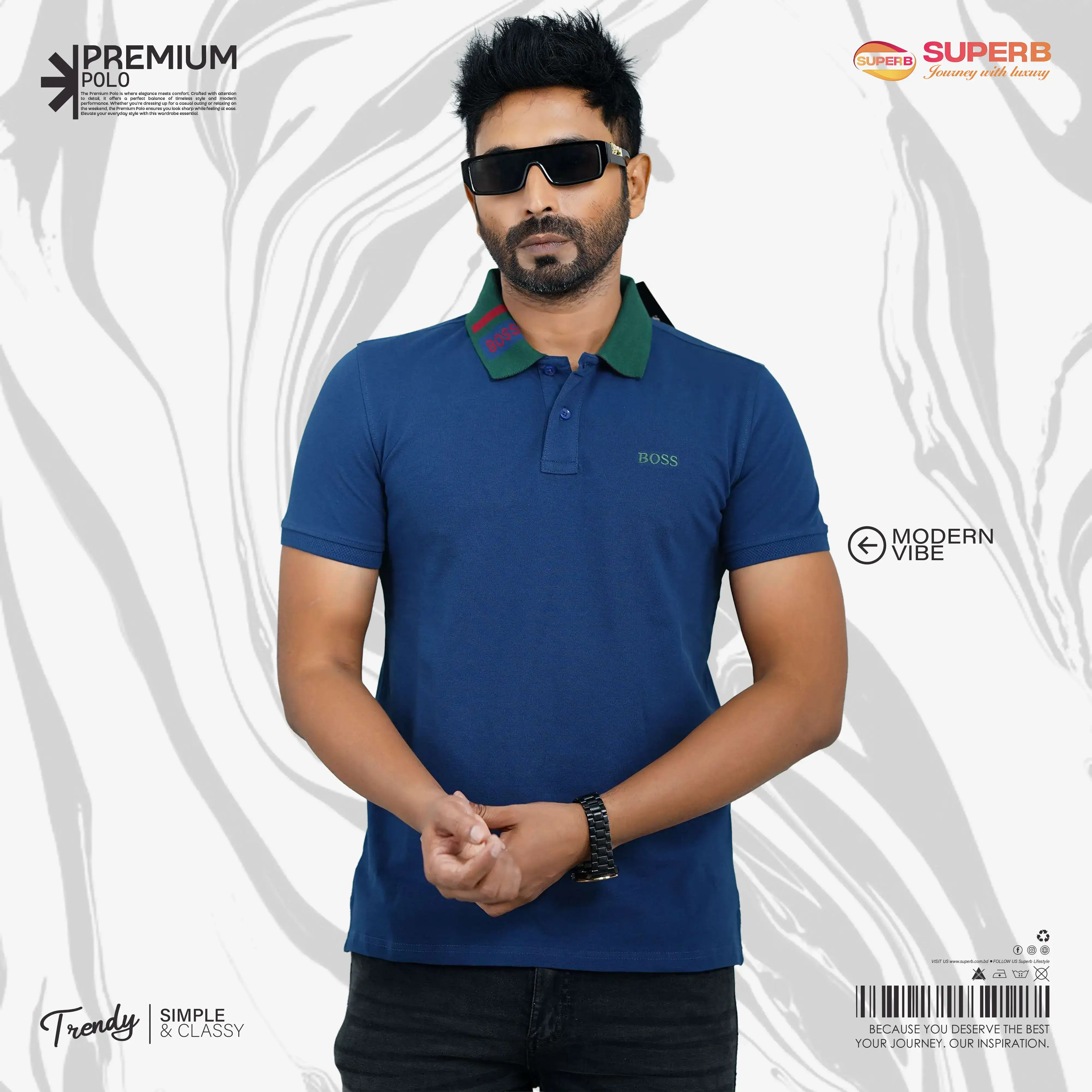 BOSS Men’s Premium Slim Fit Polo Shirt– Piqué Knit Cotton Blend || Superb - Dark Blue