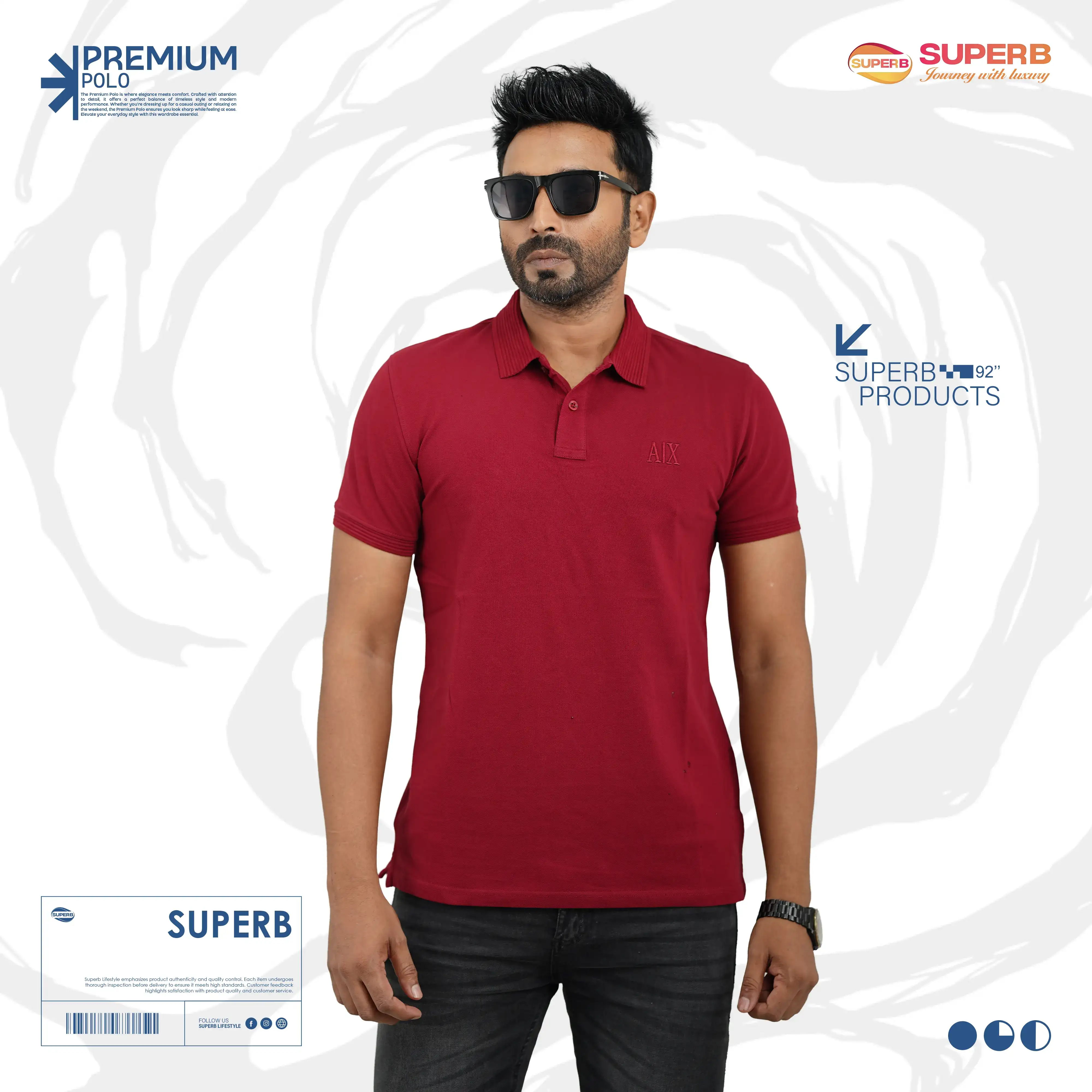 Armani Exchange (A|X) Premium Polo T-Shirt – Cotton Stretch || Superb - Maroon