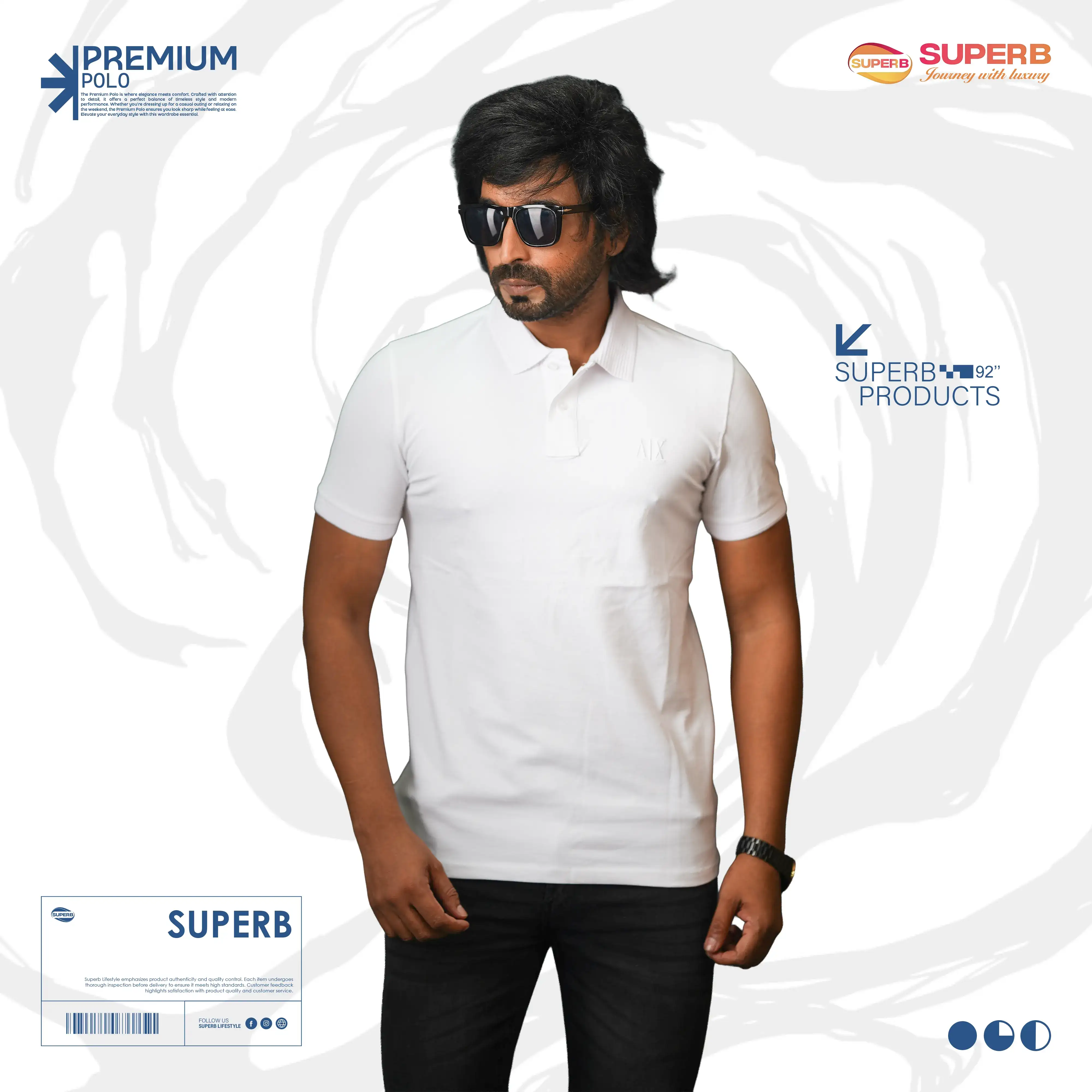 Armani Exchange (A|X) Premium Polo T-Shirt – Cotton Stretch || Superb - White