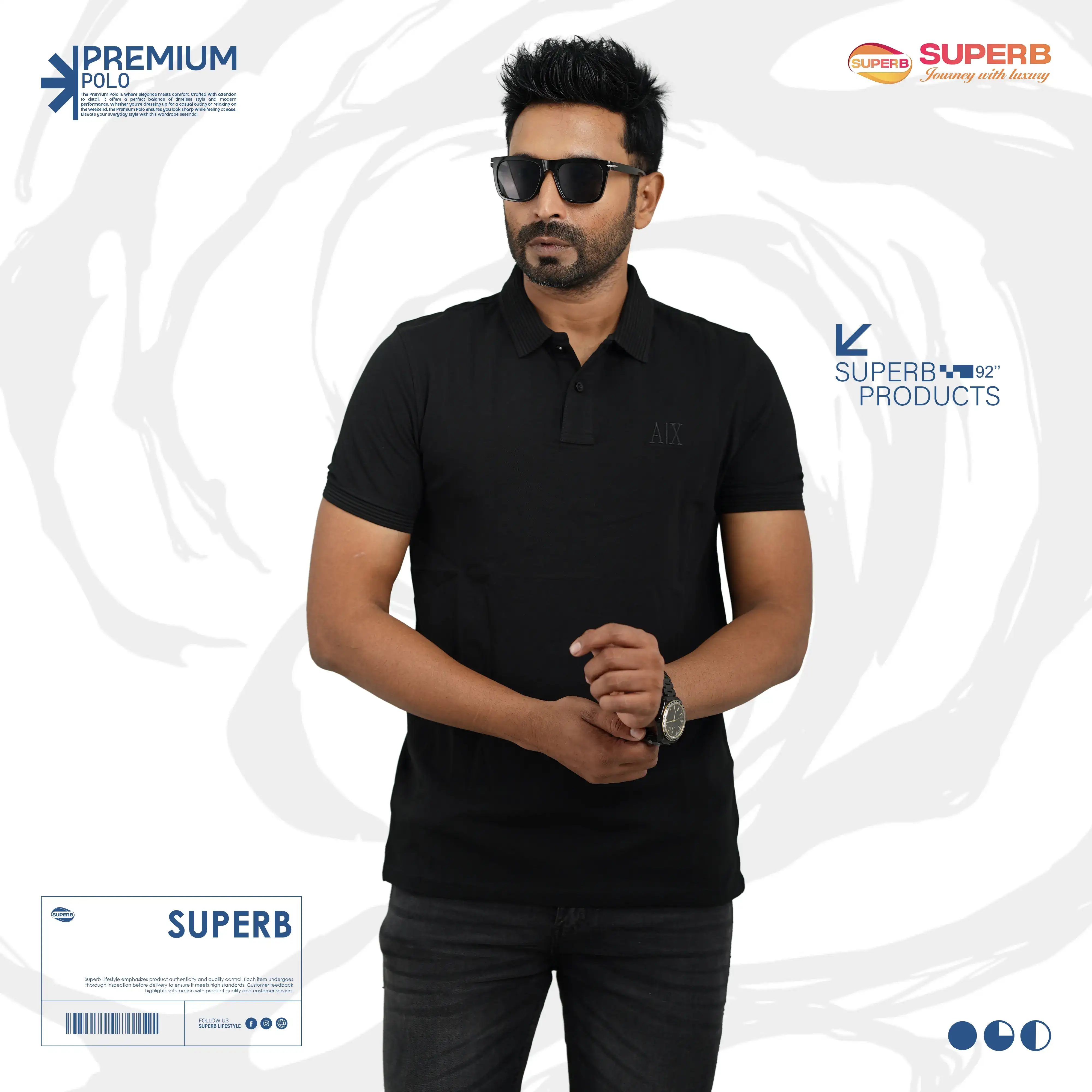 Armani Exchange (A|X) Premium Polo T-Shirt – Cotton Stretch || Superb - Black