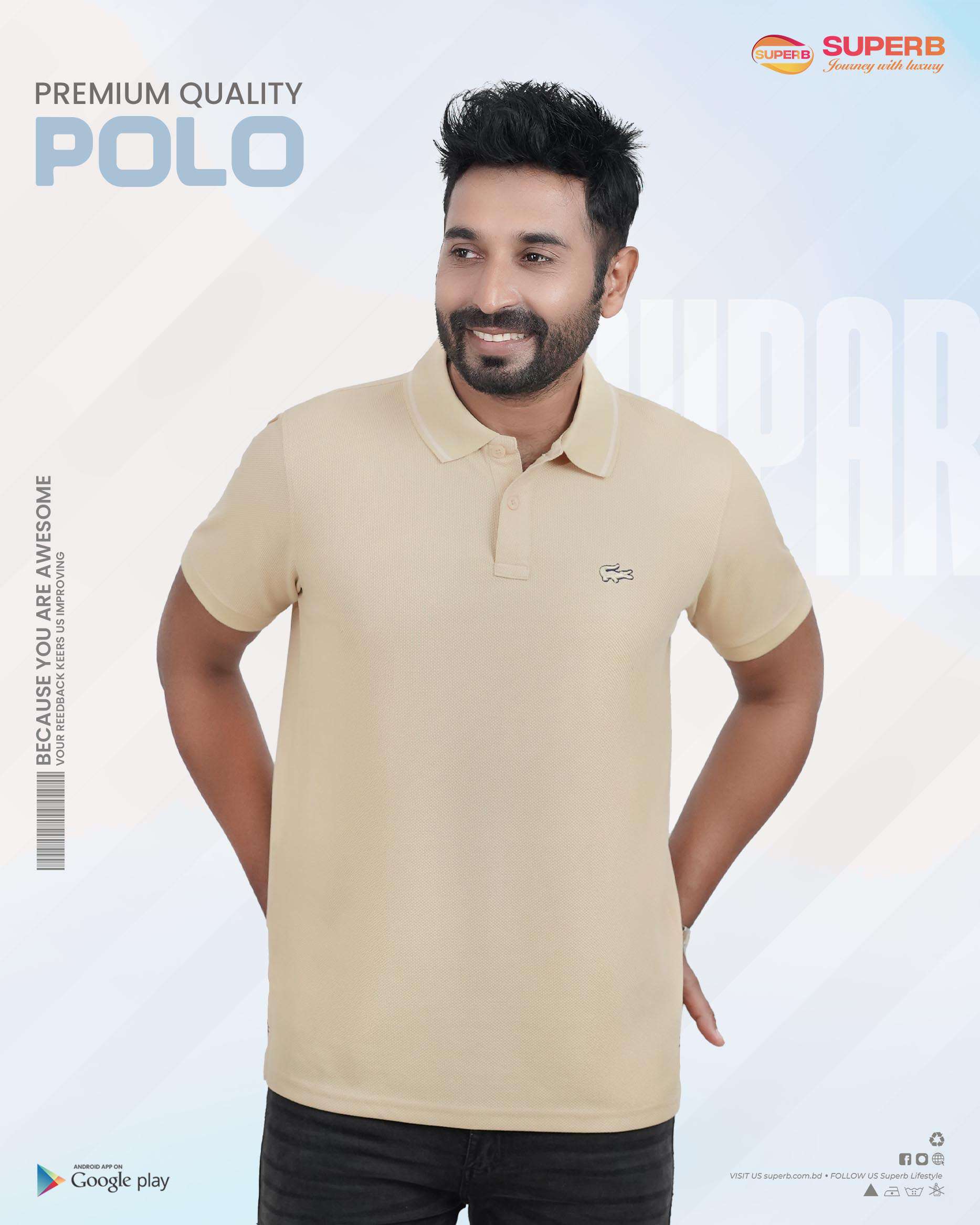 Lacoste Premium  Polo T-Shirt for Men - Stylish & Comfortable-V2 || Superb Lifestyle - Beige