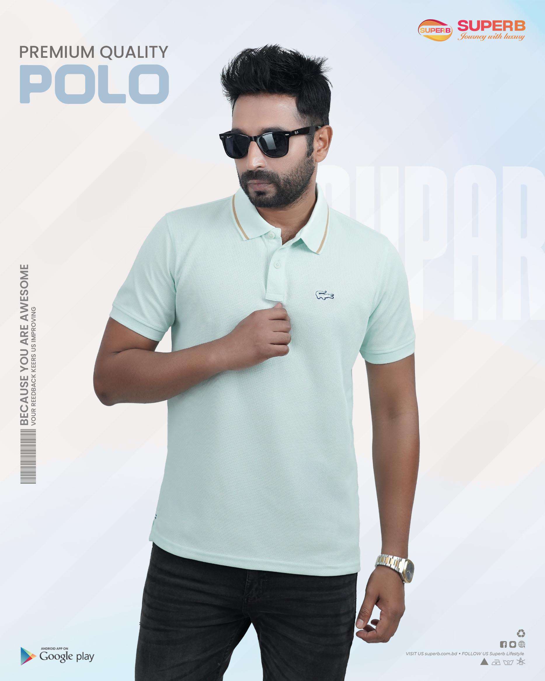Lacoste Premium  Polo T-Shirt for Men - Stylish & Comfortable-V2 || Superb Lifestyle - Sky light