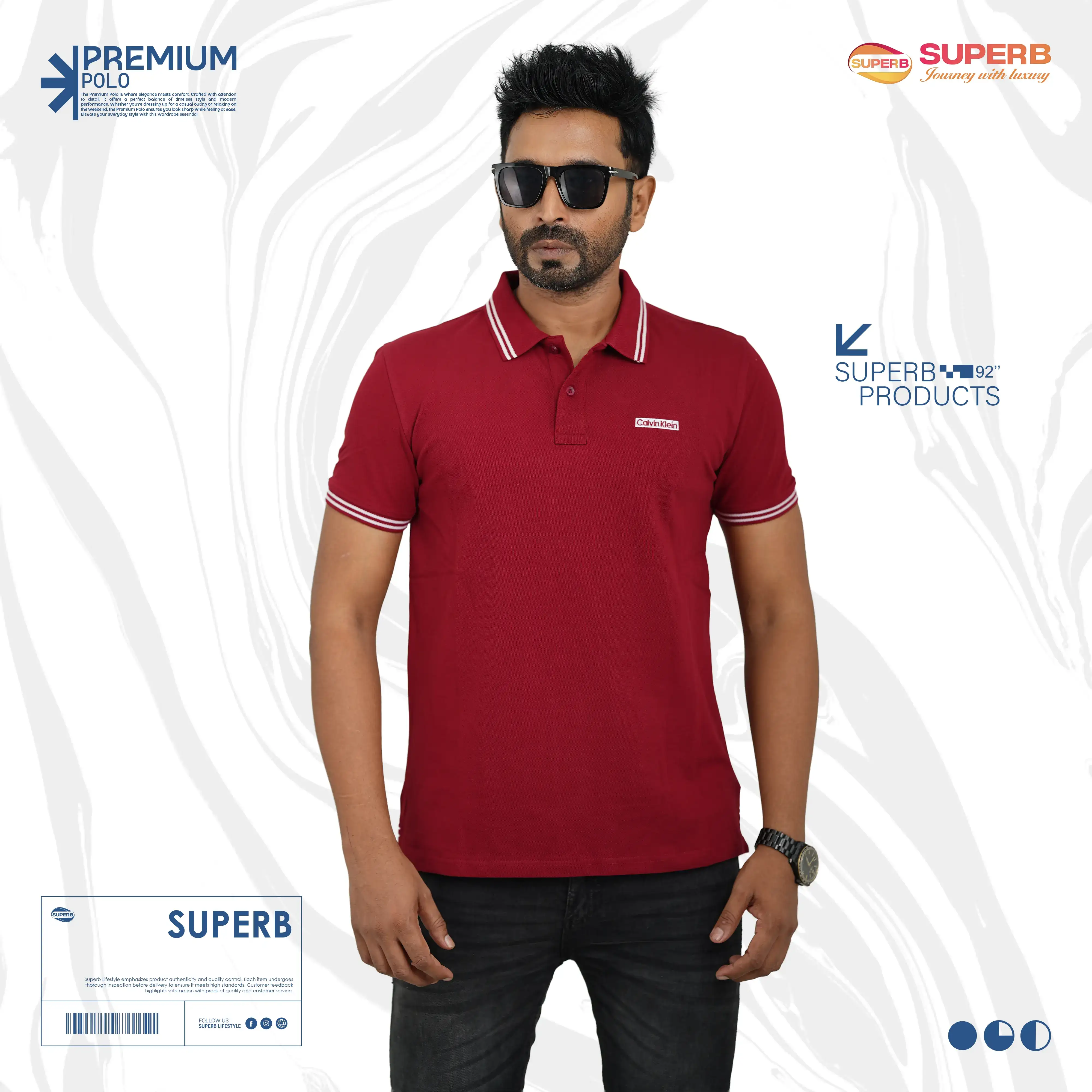 Calvin Klein Essentials Premium  Polo T-Shirt-V1 || Superb - Maroon
