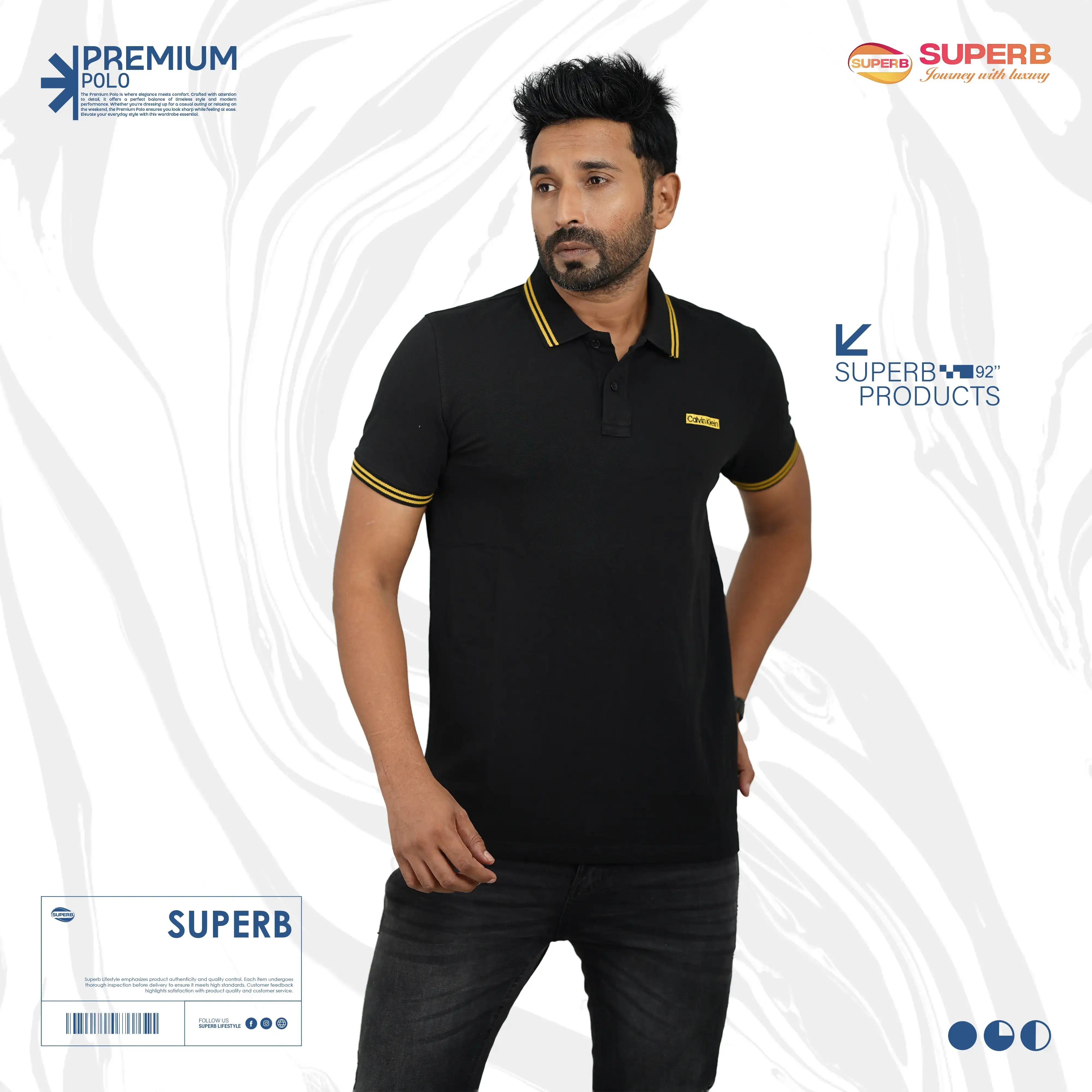 Calvin Klein Essentials Premium  Polo T-Shirt-V1 || Superb - Black