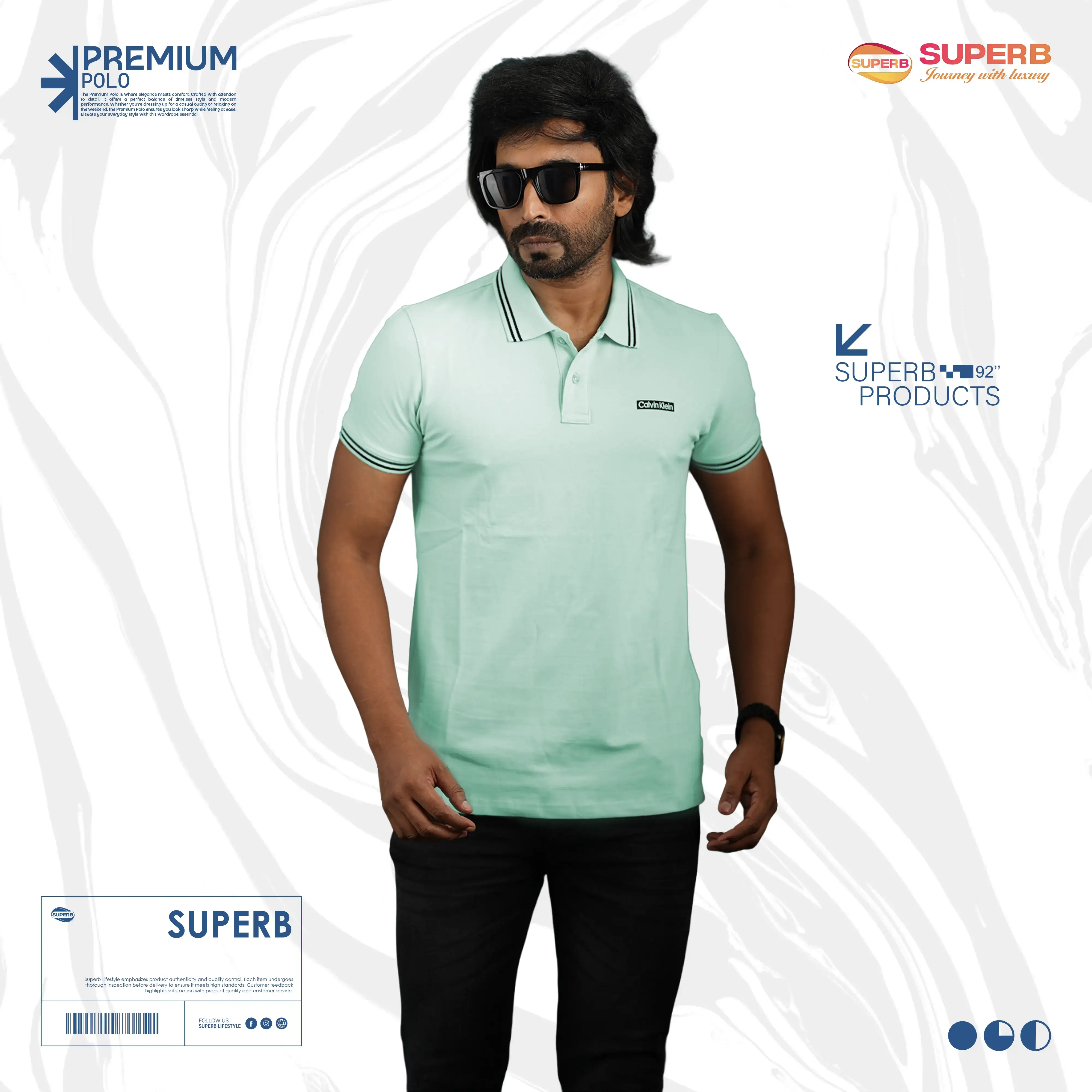 Calvin Klein Essentials Premium  Polo T-Shirt-V1 || Superb - sky