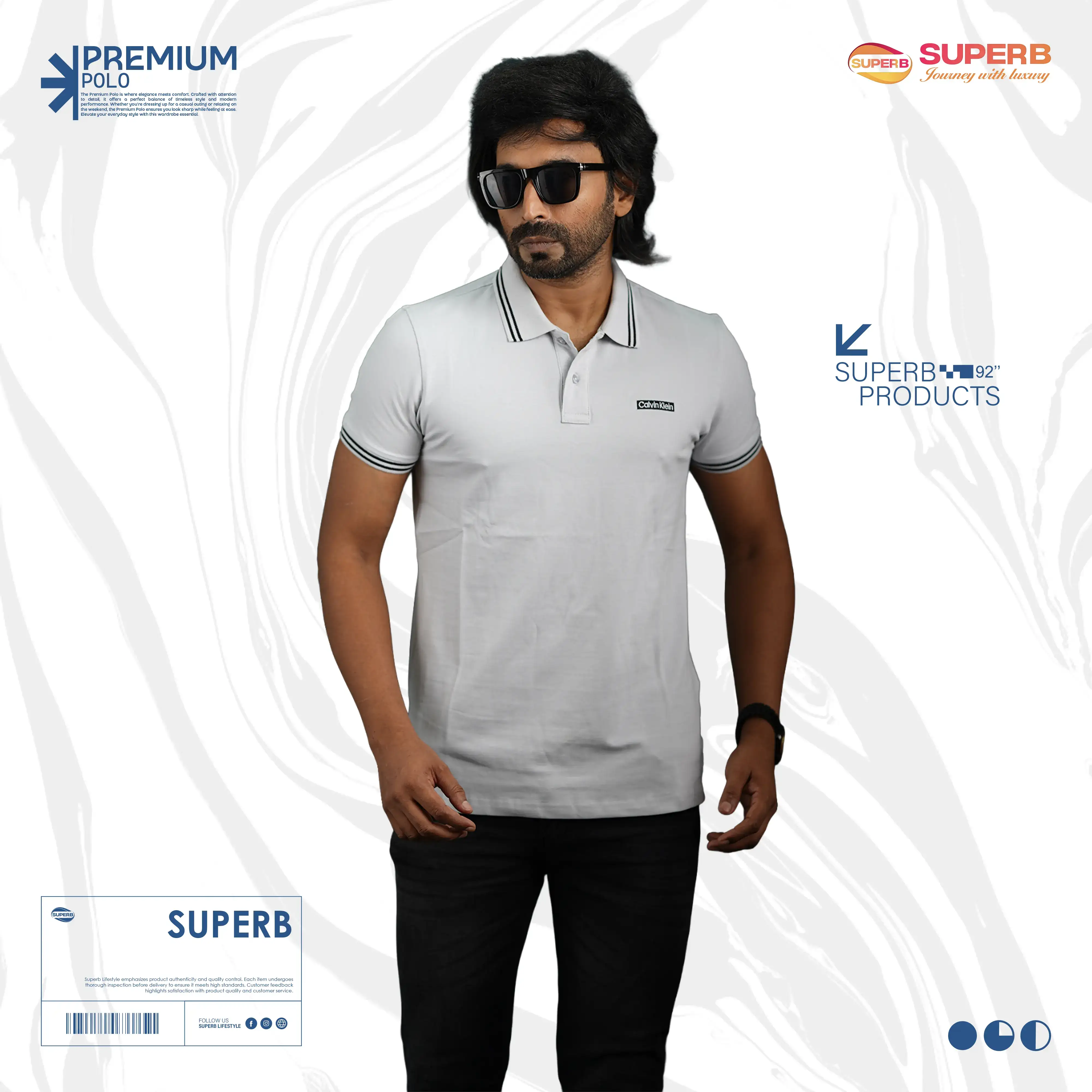 Calvin Klein Essentials Premium  Polo T-Shirt-V1 || Superb - Ash