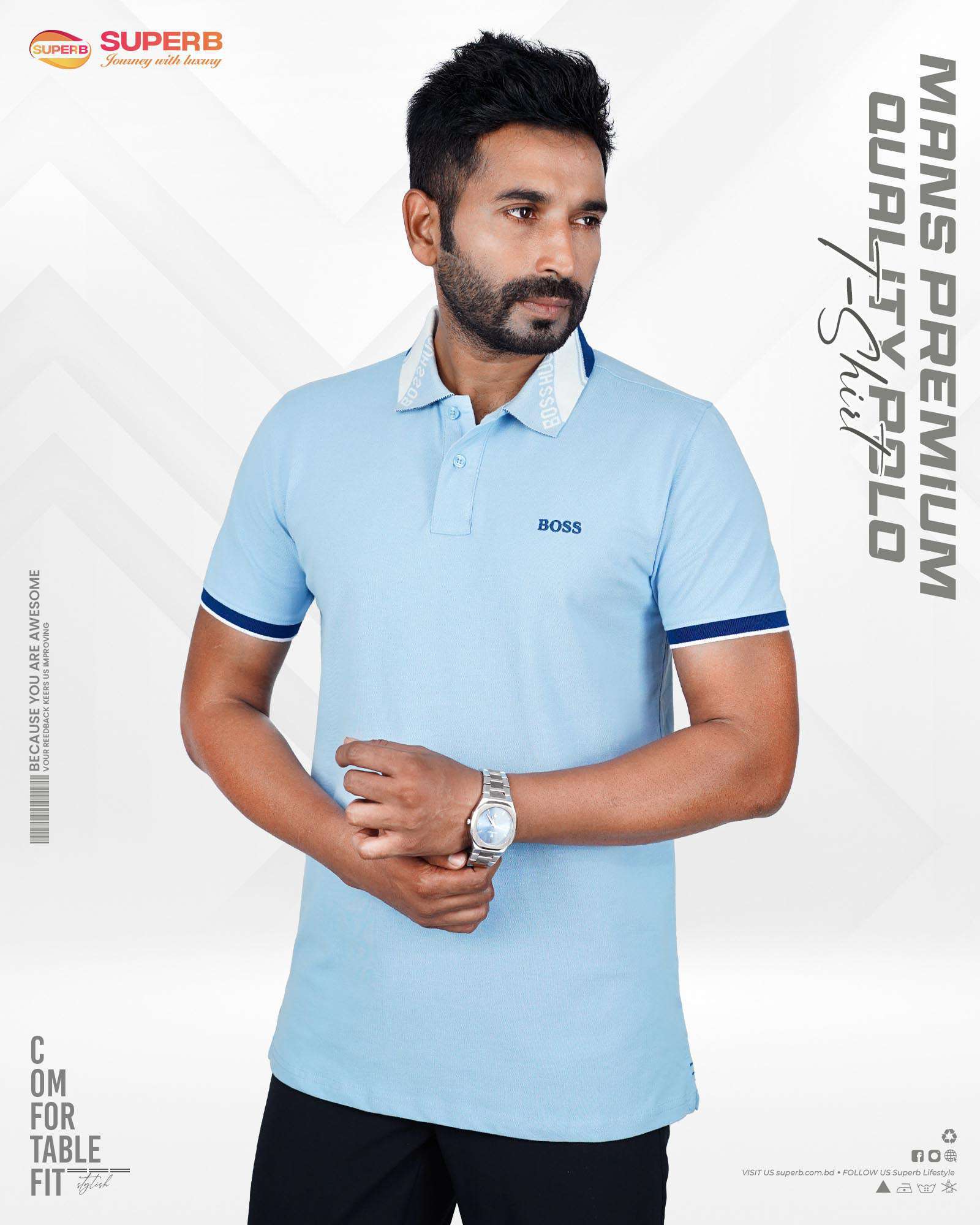 Elegant Boss Polo T-Shirt – Perfect Blend of Style and Comfort-V3 || Superb - sky