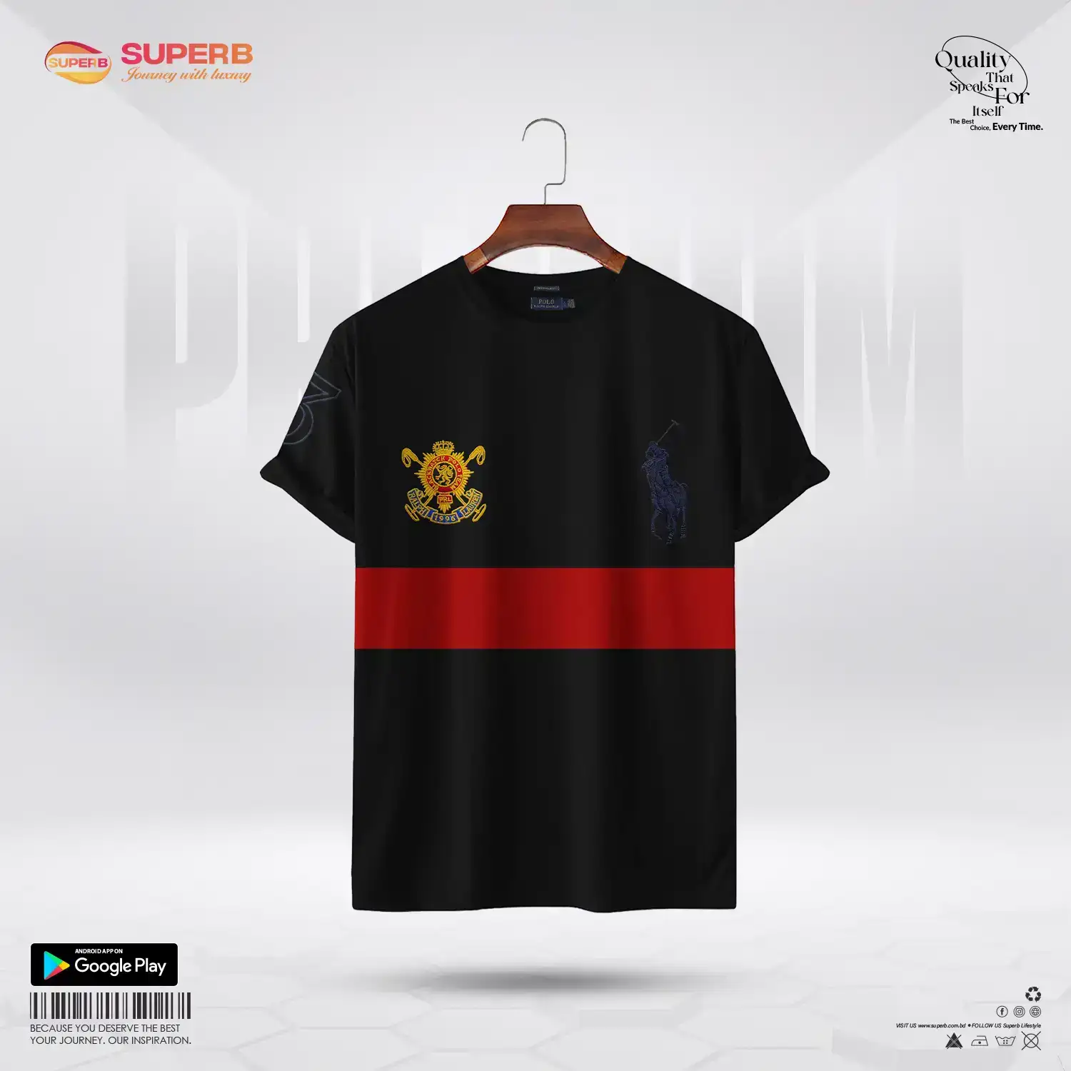 Ralph Lauren Classic Fit Crew Neck T-Shirt – Stretch Cotton with Polo Pony Logo || Superb - Black