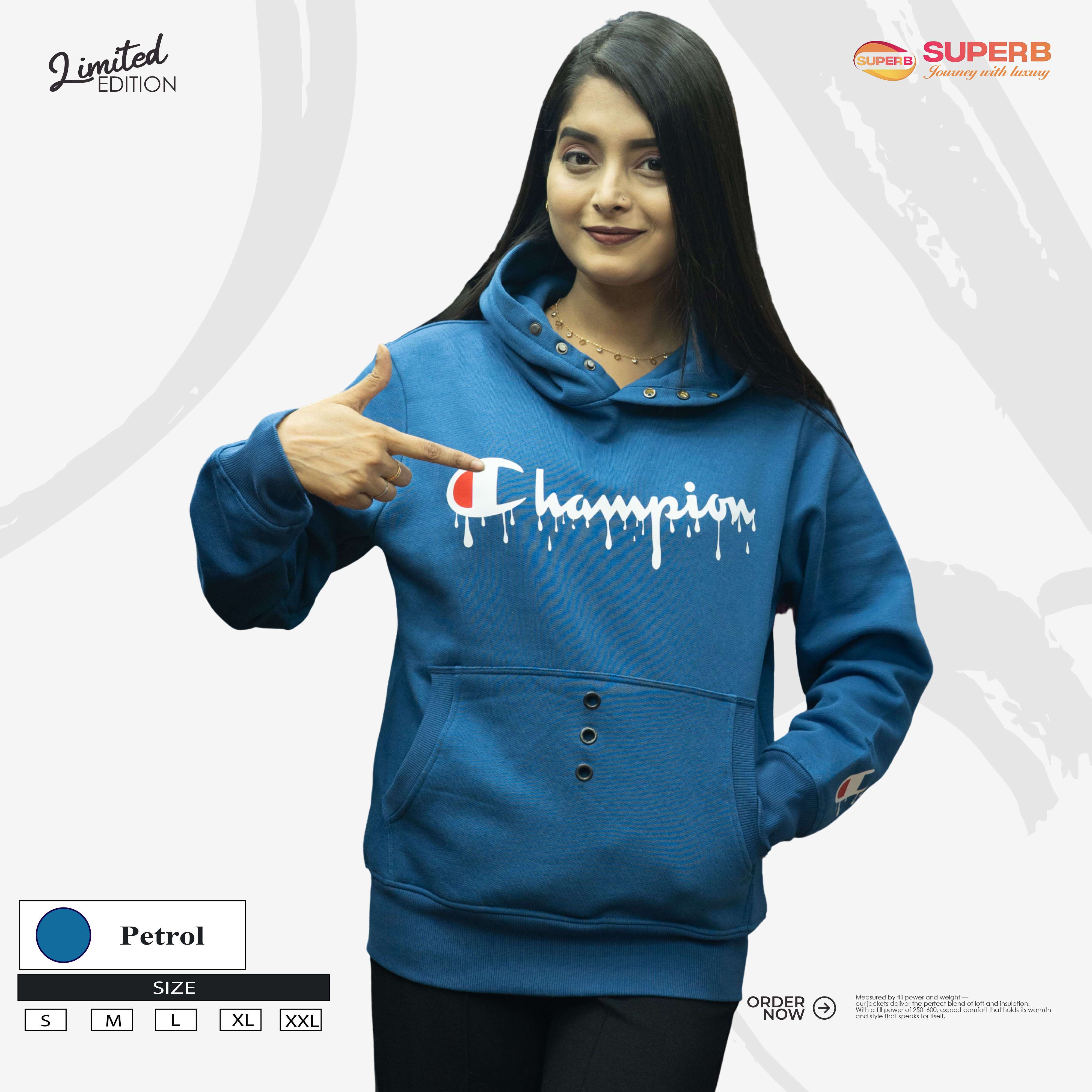 Champion Premium Hoodie – Pure Cotton 350+ GSM | Superb Lifestyle - Petrol