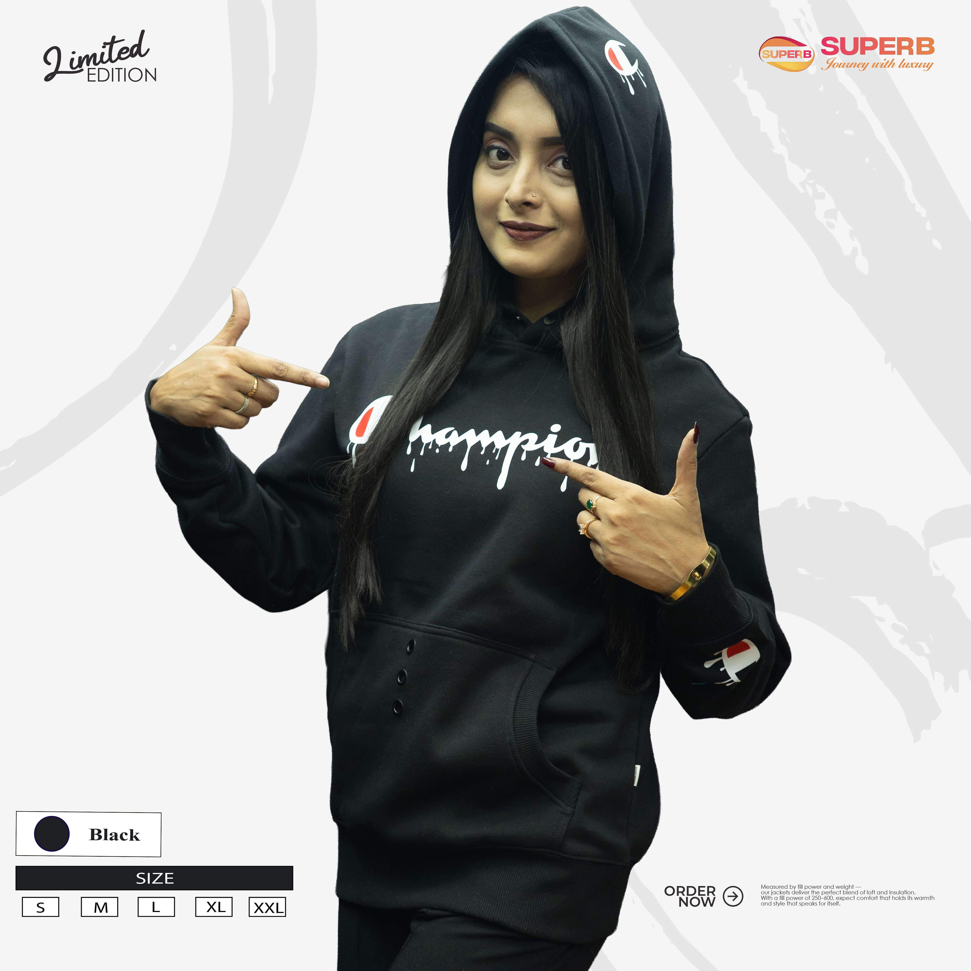 Champion Premium Hoodie – Pure Cotton 350+ GSM | Superb Lifestyle - Black