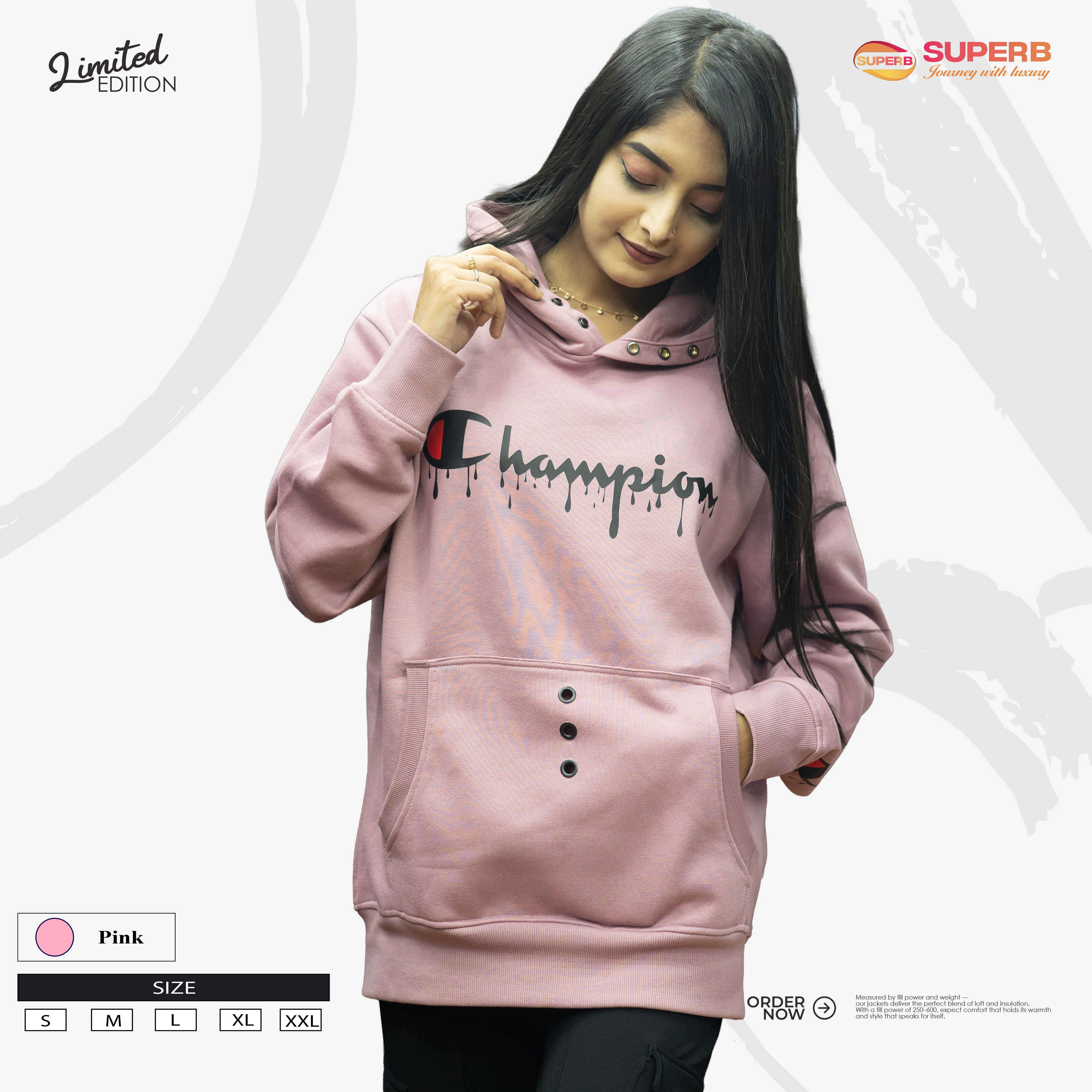Champion Premium Hoodie – Pure Cotton 350+ GSM | Superb Lifestyle - Light Pink