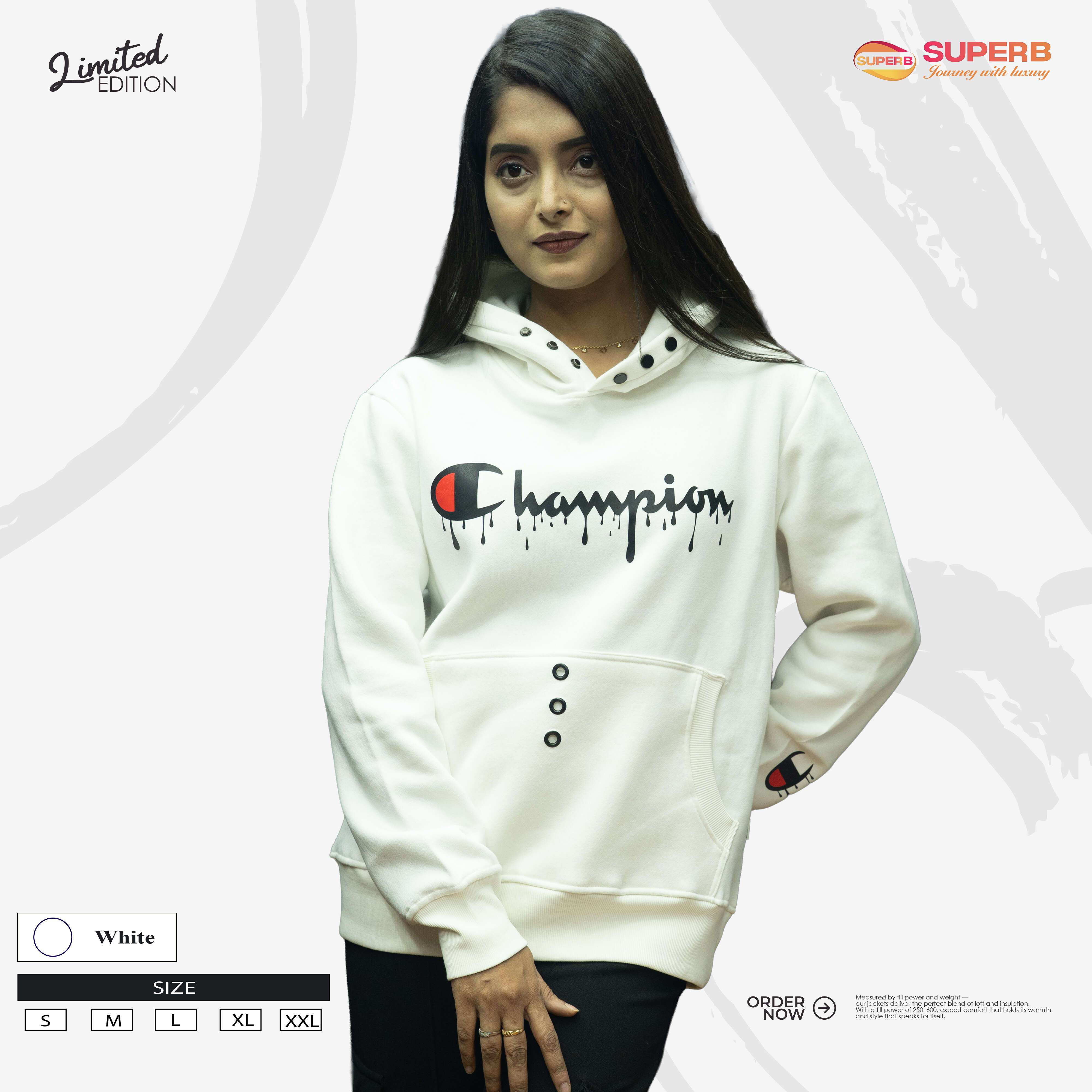 Champion Premium Hoodie – Pure Cotton 350+ GSM | Superb Lifestyle - White