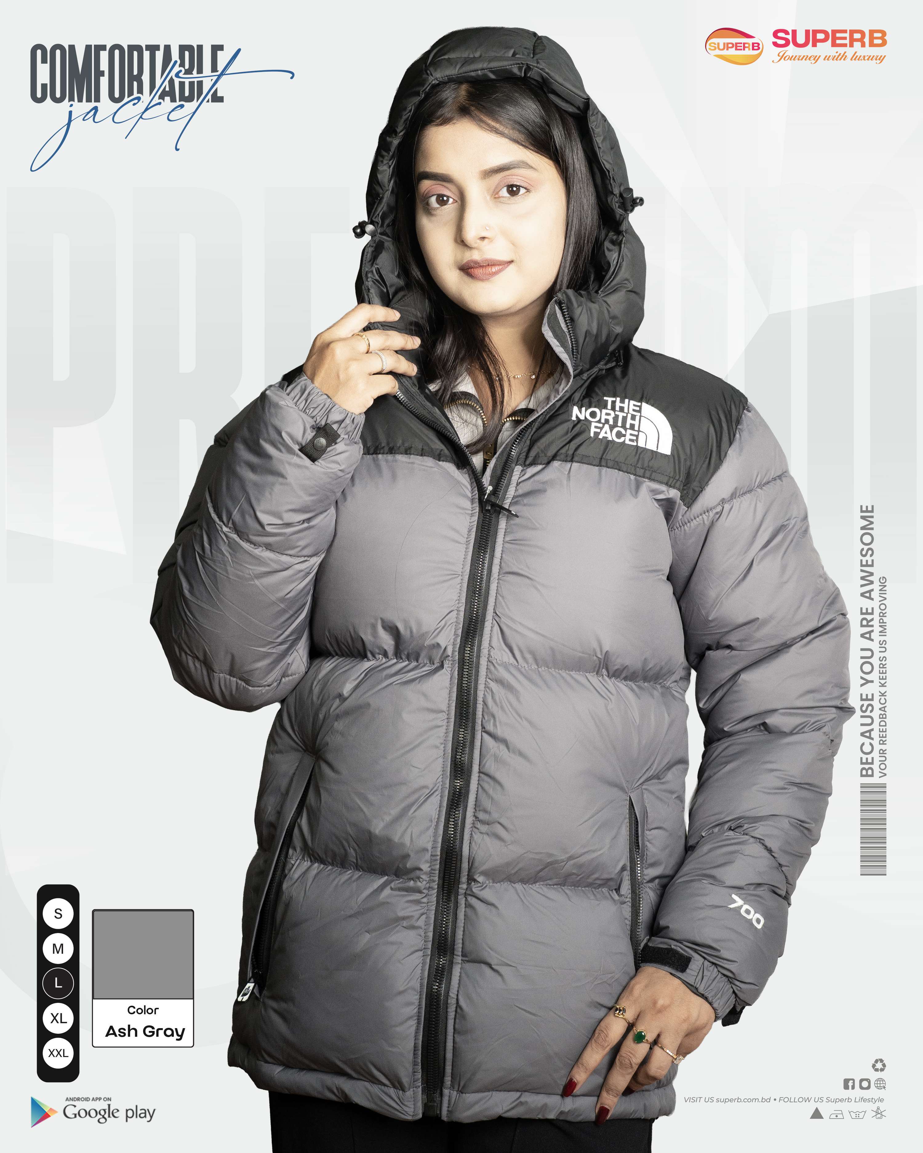 The North Face – 1996 Retro Nuptse Jacket 700 Series (2025 Model) | Superb - Ash Gray