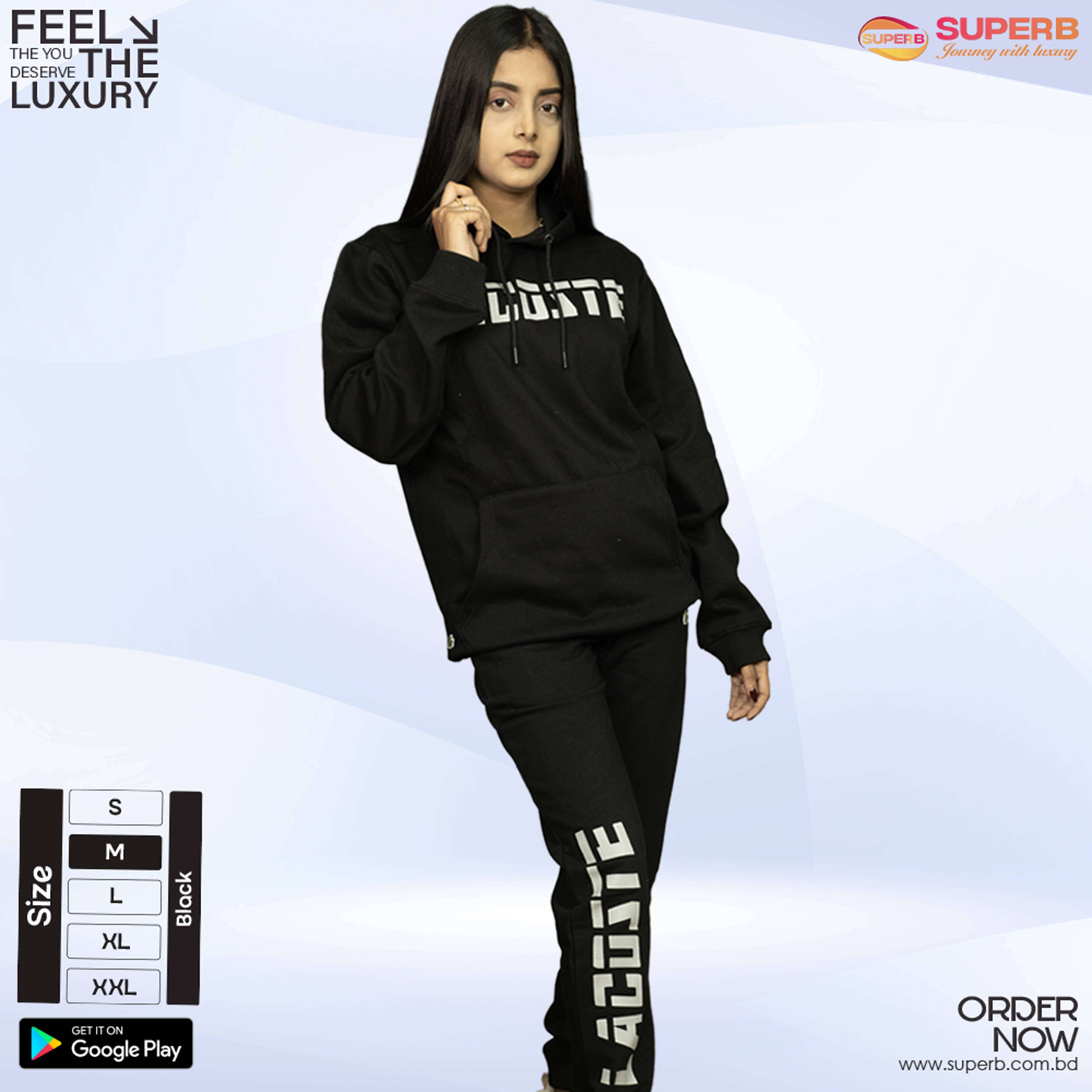 Lacoste Premium Tracksuit – Ultra-Soft Cotton-Blend Hoodie & Joggers || Superb - Black