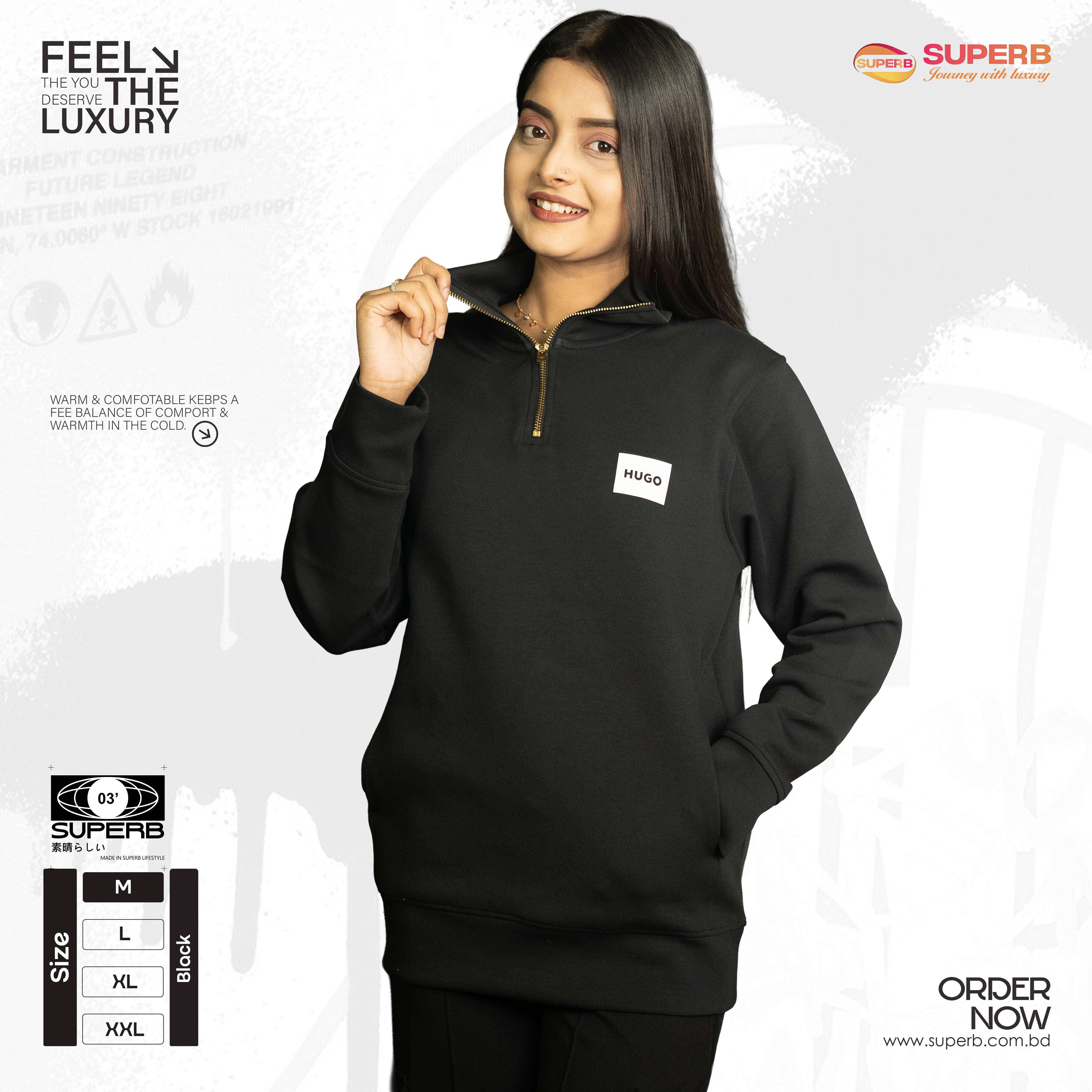 Hugo Boss Premium High Neck Half-Zip Sweatshirt – Ultra-Soft Finish || Superb - Black