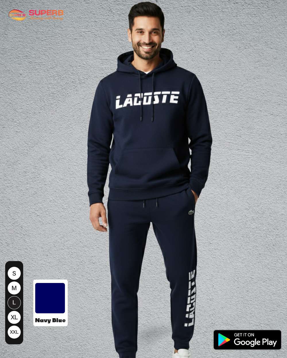 Lacoste Premium Tracksuit – Ultra-Soft Cotton-Blend Hoodie & Joggers || Superb - Navy Blue