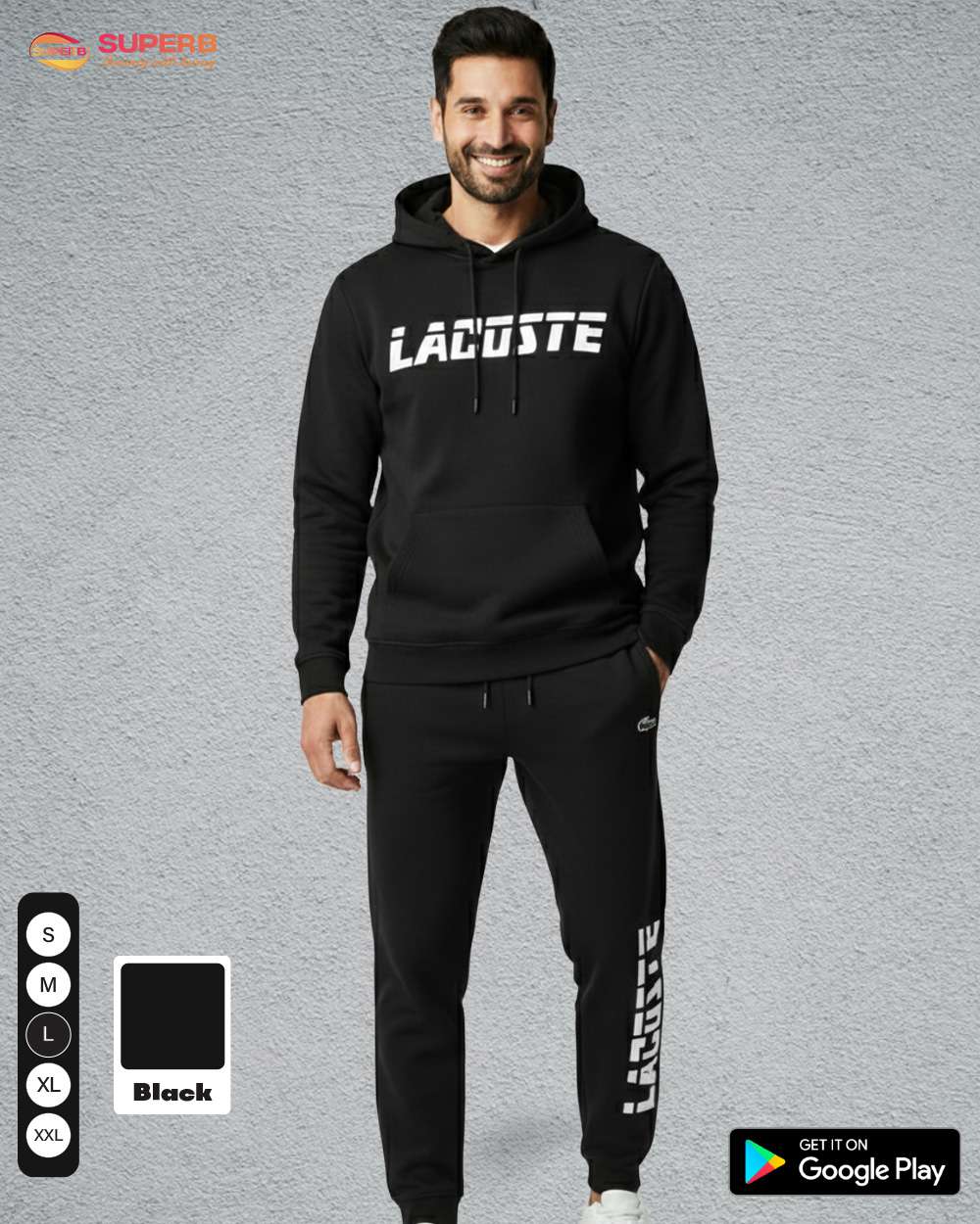 Lacoste Premium Tracksuit – Ultra-Soft Cotton-Blend Hoodie & Joggers || Superb - Black