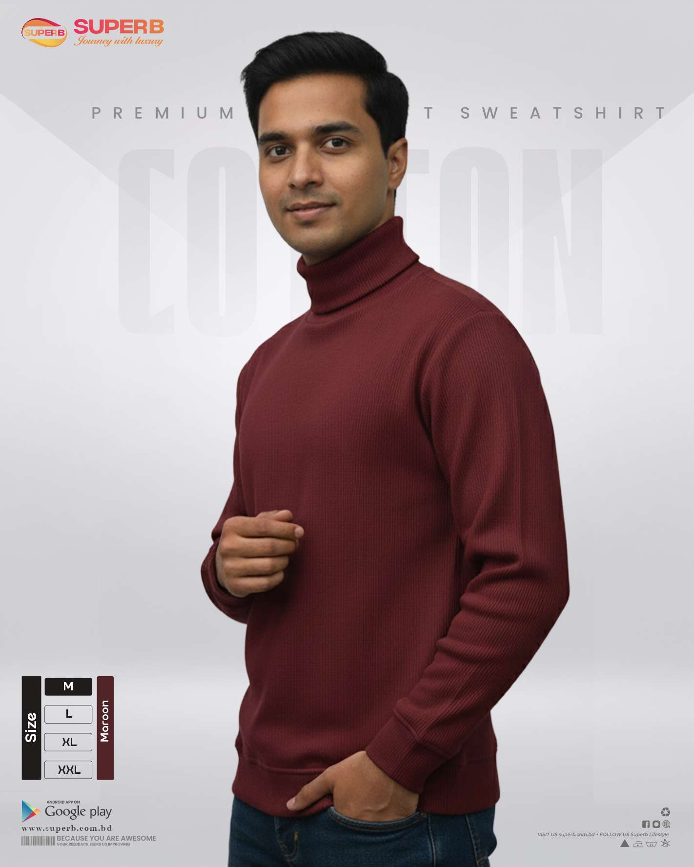BOSS Premium High-Neck Sweatshirt – Ultra Soft Cotton Comfort | Superb - Maroon