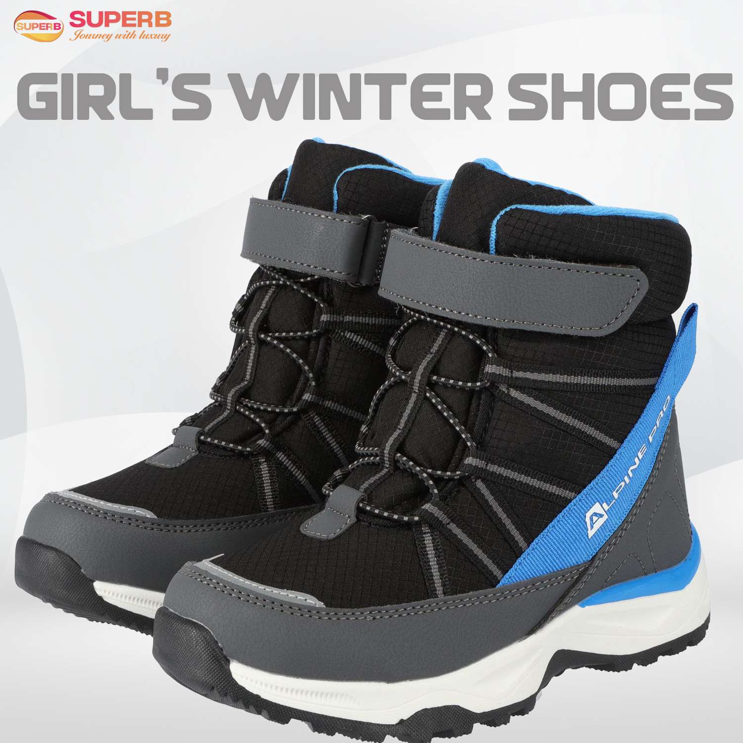 Alpine Pro COLPO Girls’ Winter Boots – Waterproof, Windproof, Warm Lined | Superb - Black