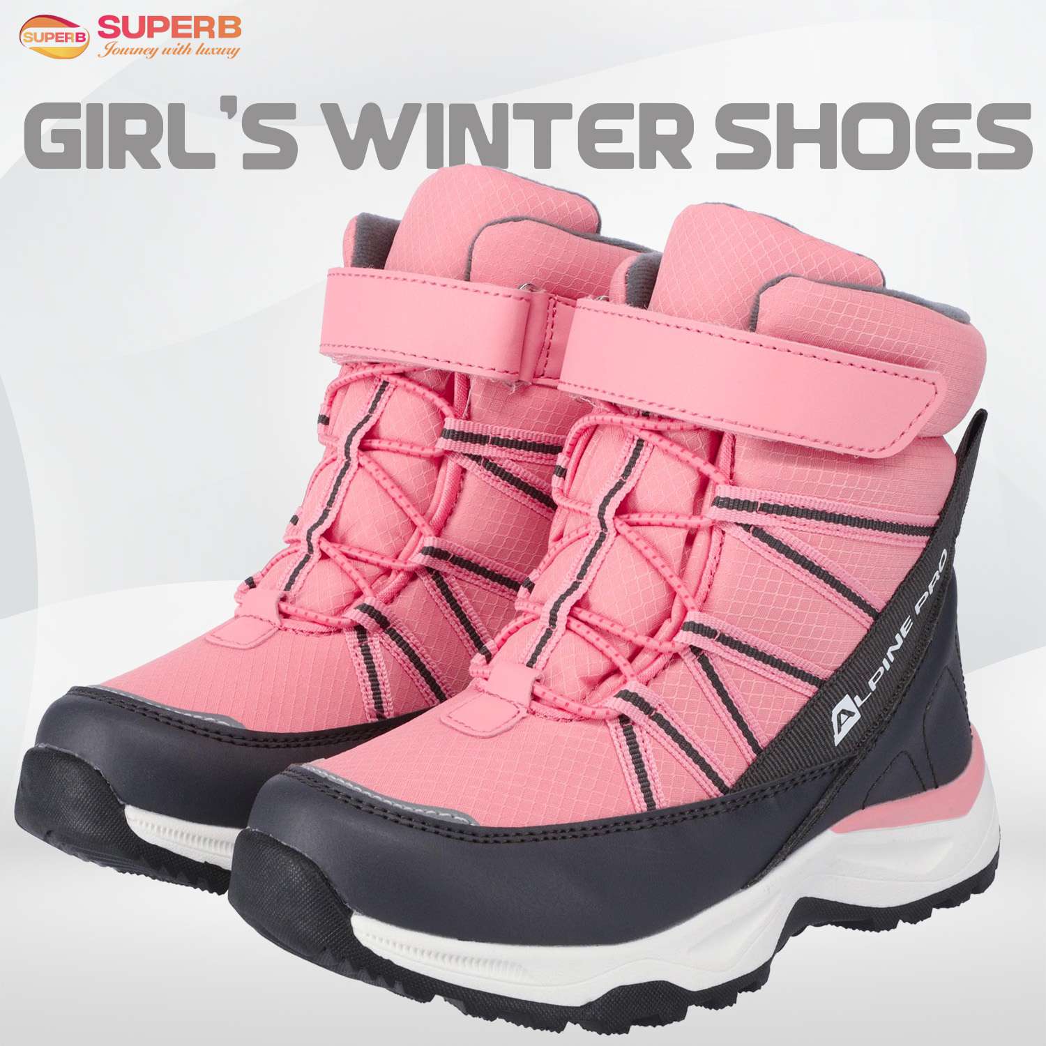 Alpine Pro COLPO Girls’ Winter Boots – Waterproof, Windproof, Warm Lined | Superb - Pink