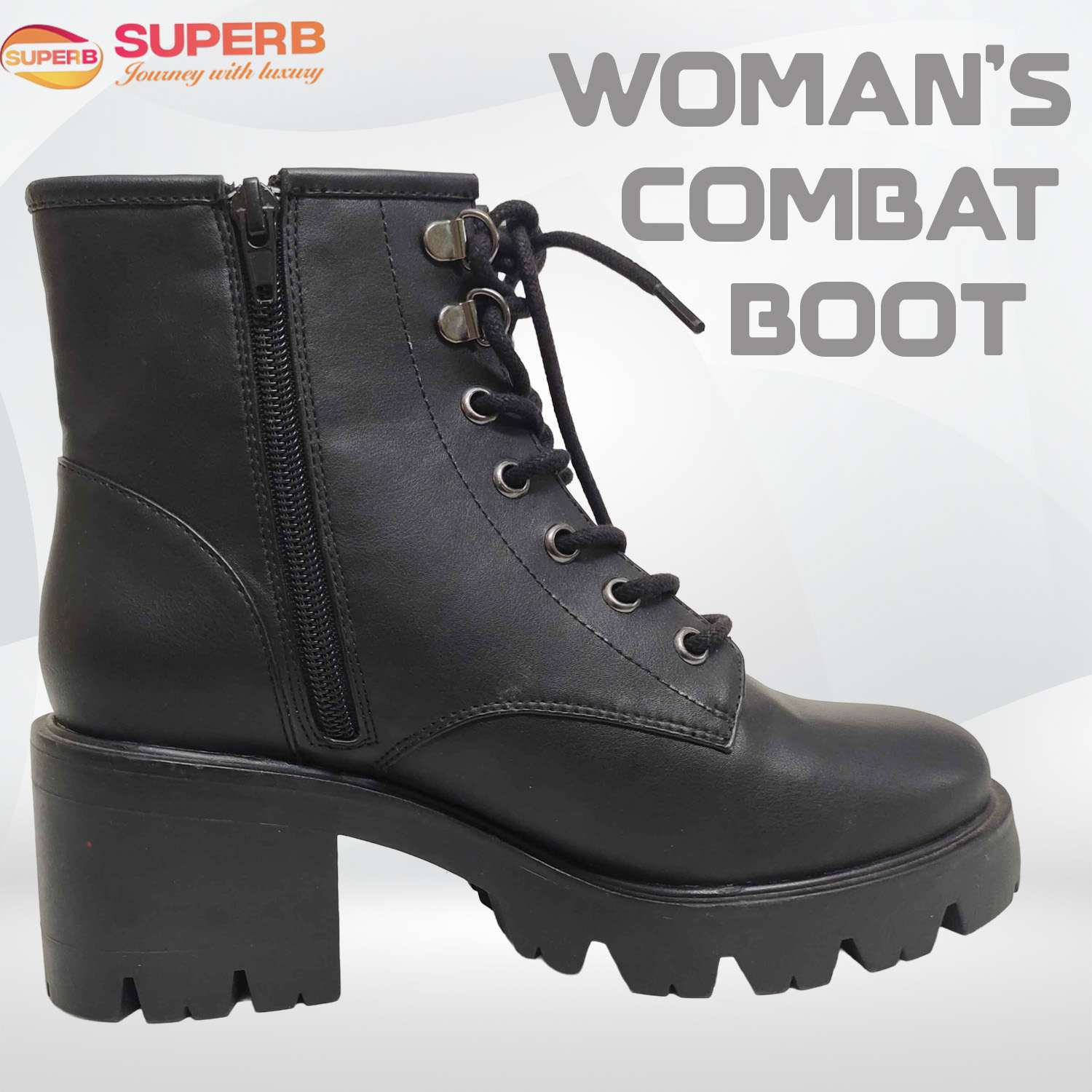 Primark Women’s Chunky Heel Ankle Boot – Lace-Up & Side Zipper Design || Superb - Black