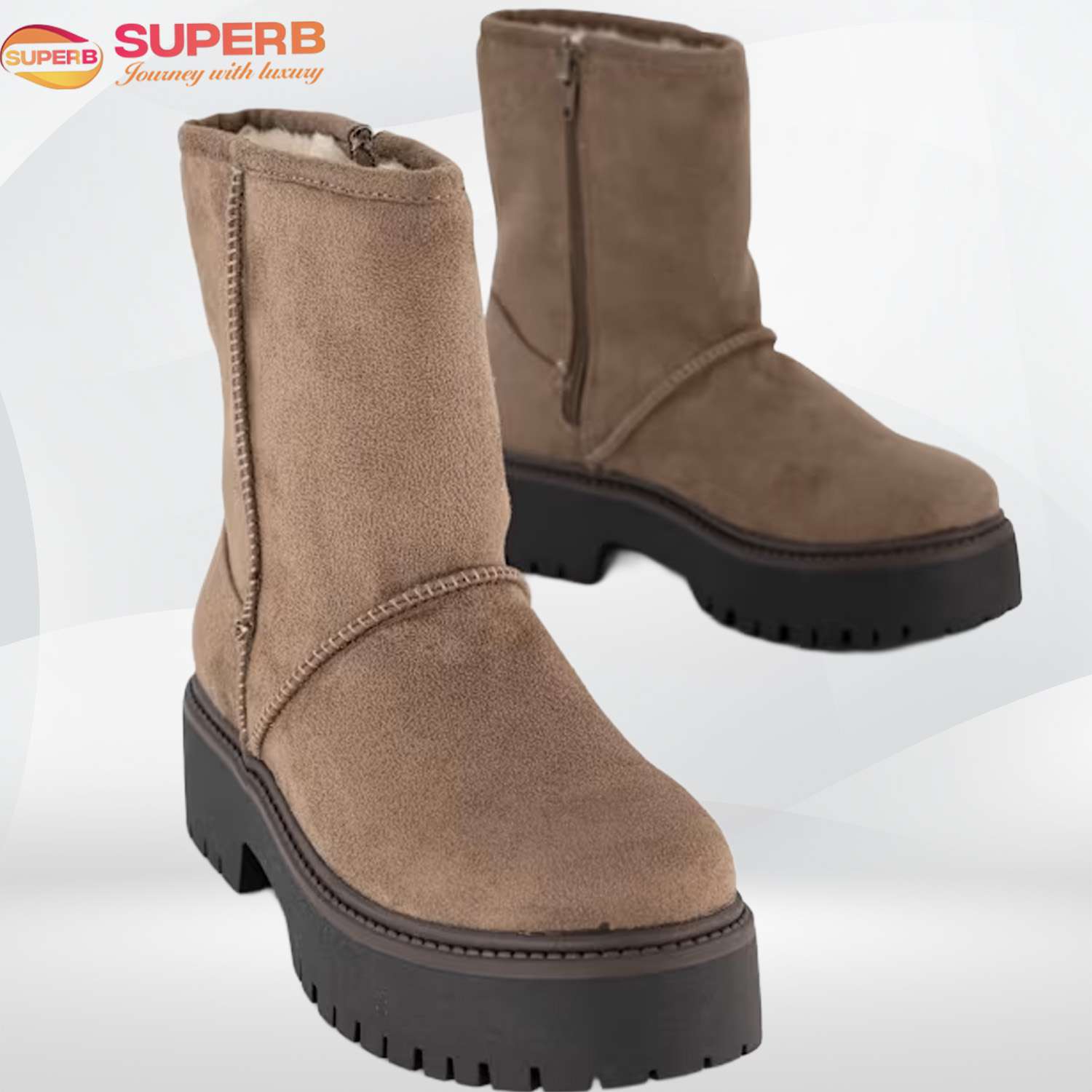 Claudia Ghizzani Minus Boot –  Sherpa-Lined Platform Ankle Boot with Side Zip - Brown