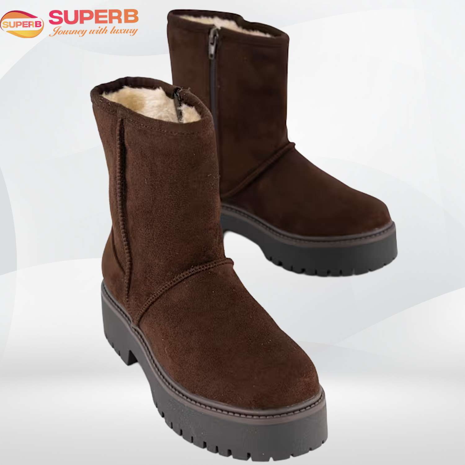 Claudia Ghizzani Minus Boot –  Sherpa-Lined Platform Ankle Boot with Side Zip - Chocolate