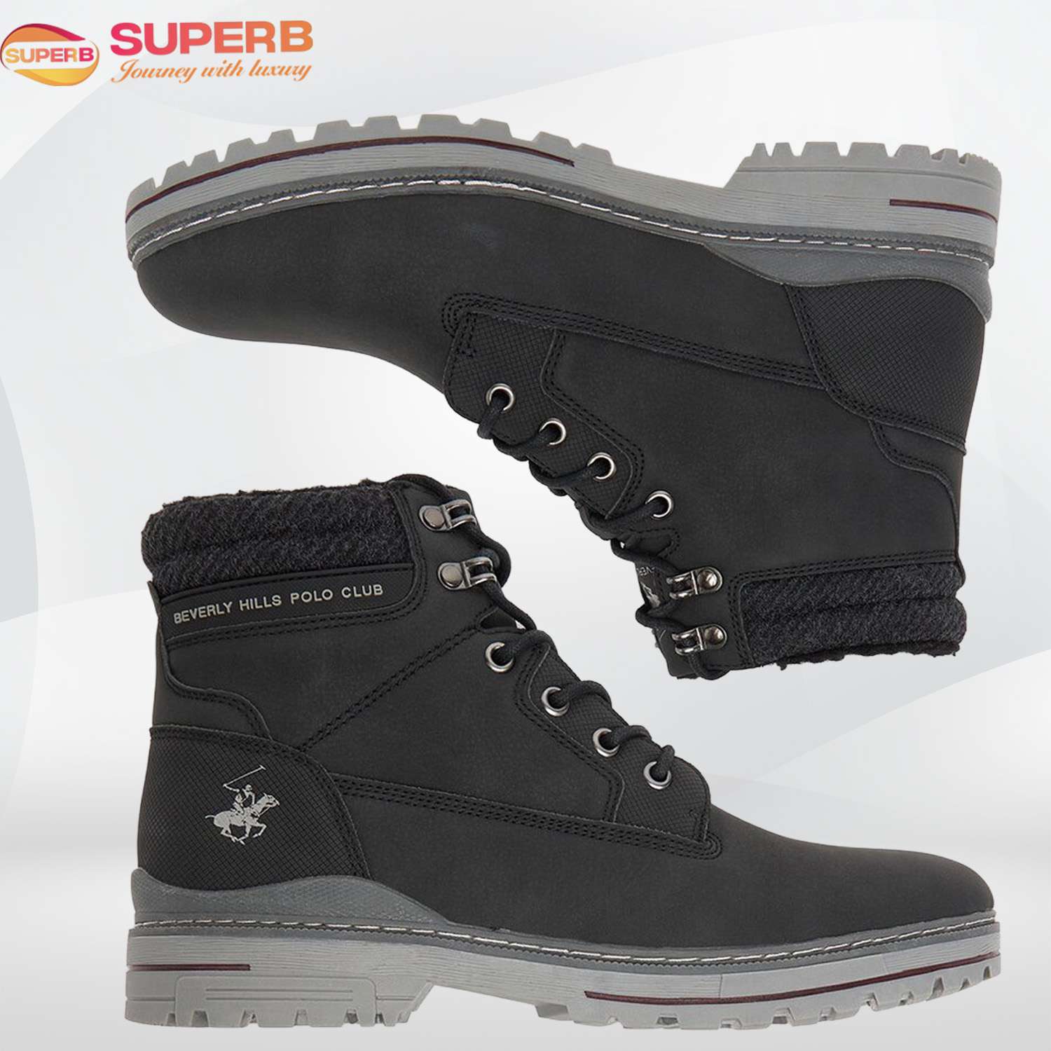 Beverly Hills Polo Club Winter Boots – Faux-Leather Warm-Lined Ankle Boot | Superb - Black