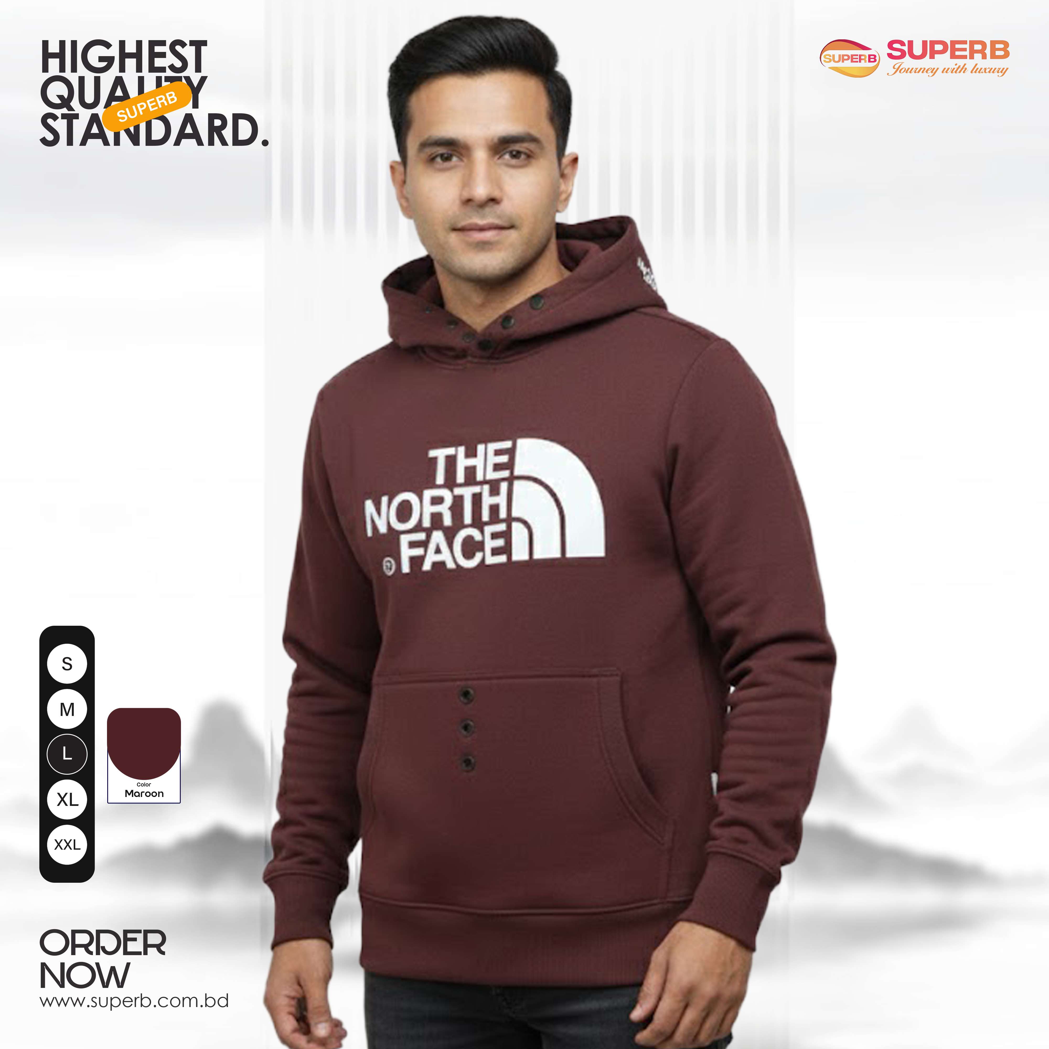 The North Face Premium Hoodie – 350+ GSM Cotton Brusho Fabric | Superb - Maroon