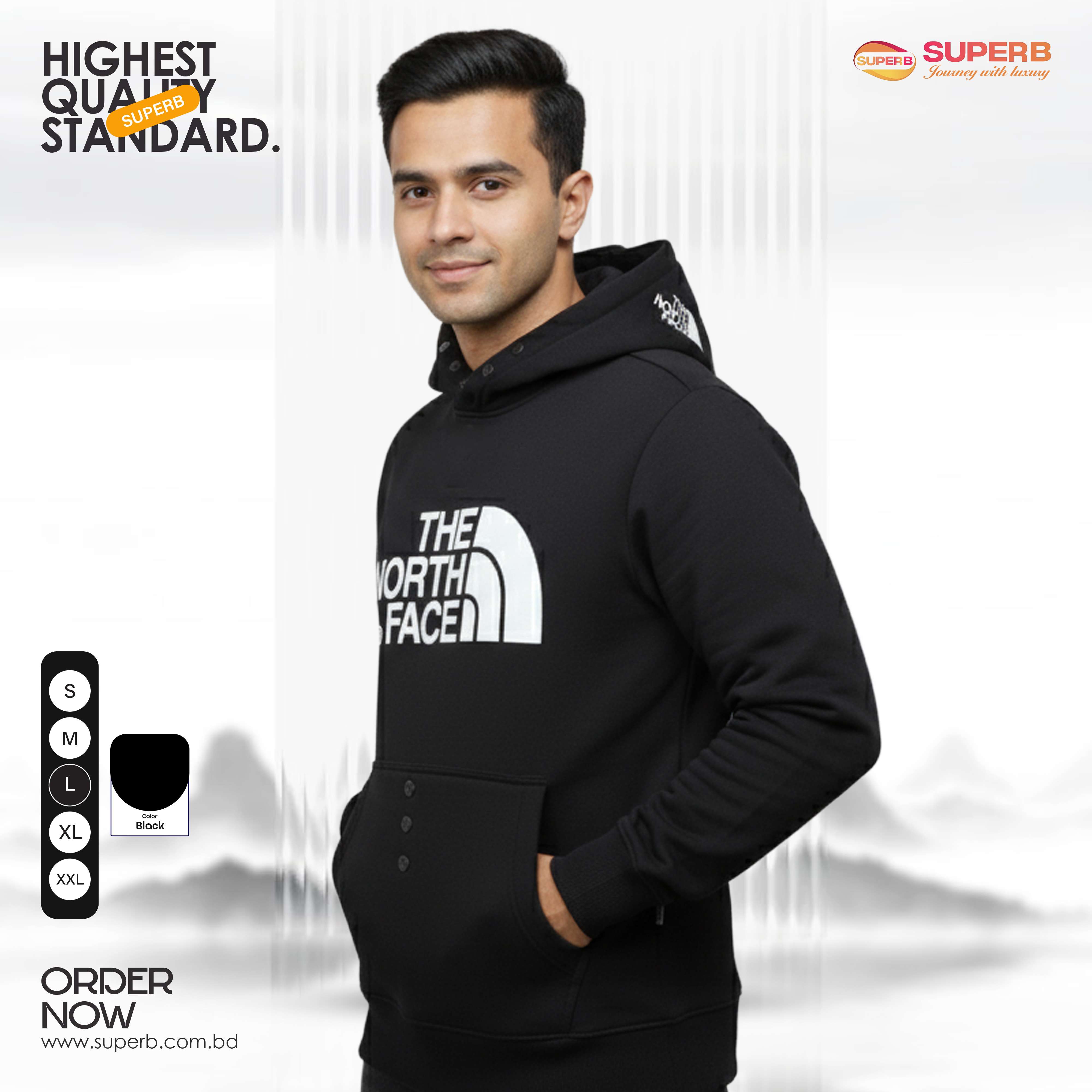 The North Face Premium Hoodie – 350+ GSM Cotton Brusho Fabric | Superb - Black