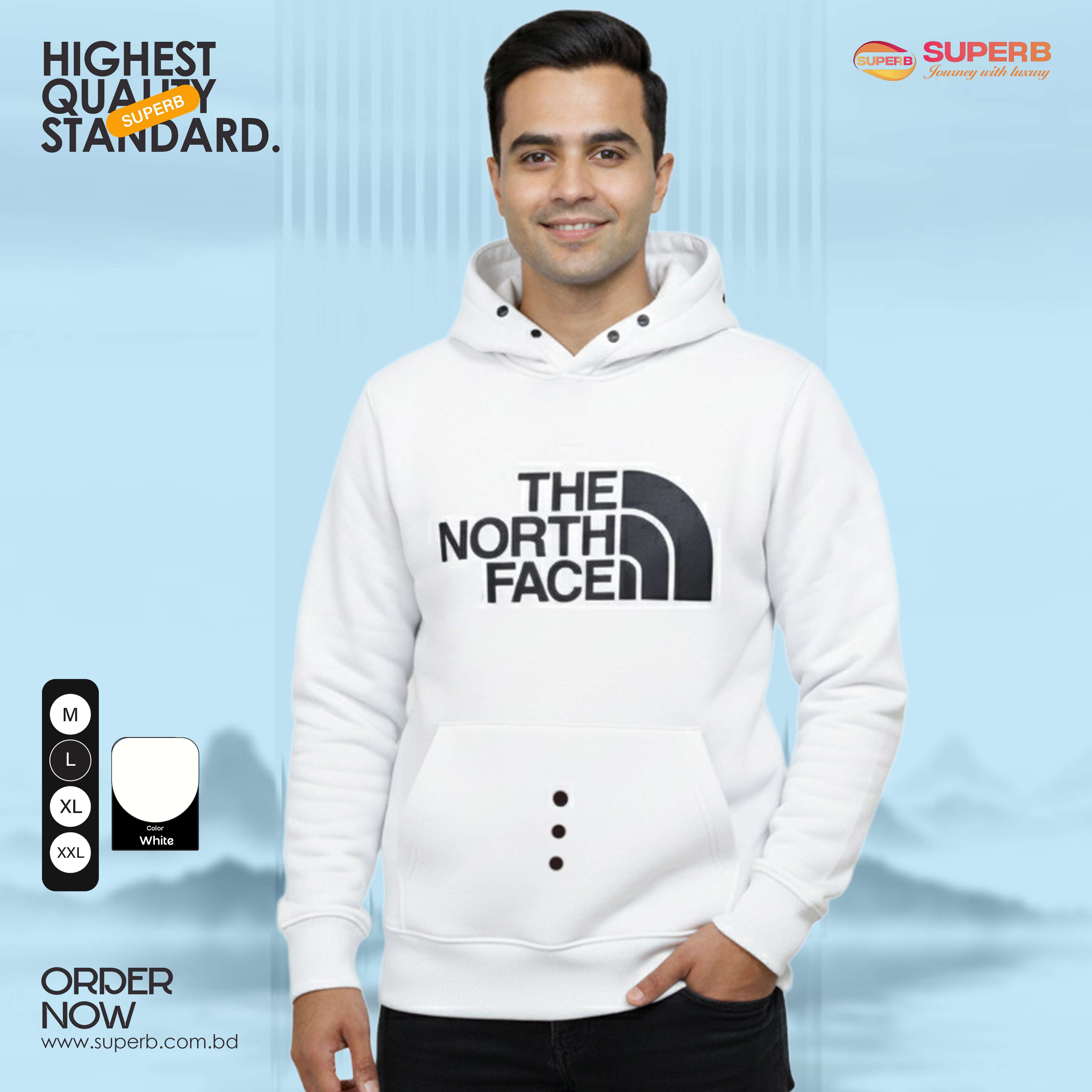 The North Face Premium Hoodie – 350+ GSM Cotton Brusho Fabric | Superb - White