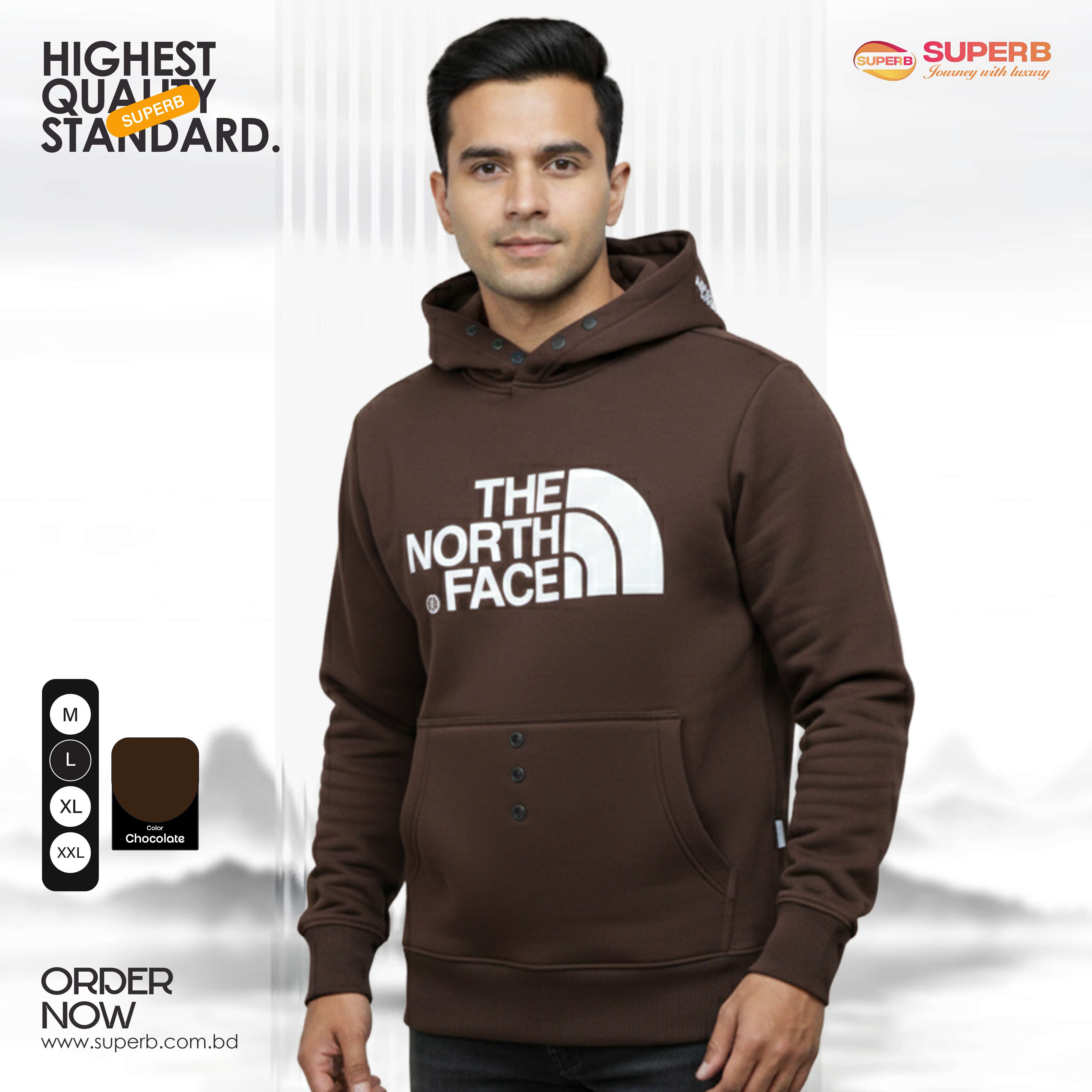 The North Face Premium Hoodie – 350+ GSM Cotton Brusho Fabric | Superb - Chocolate