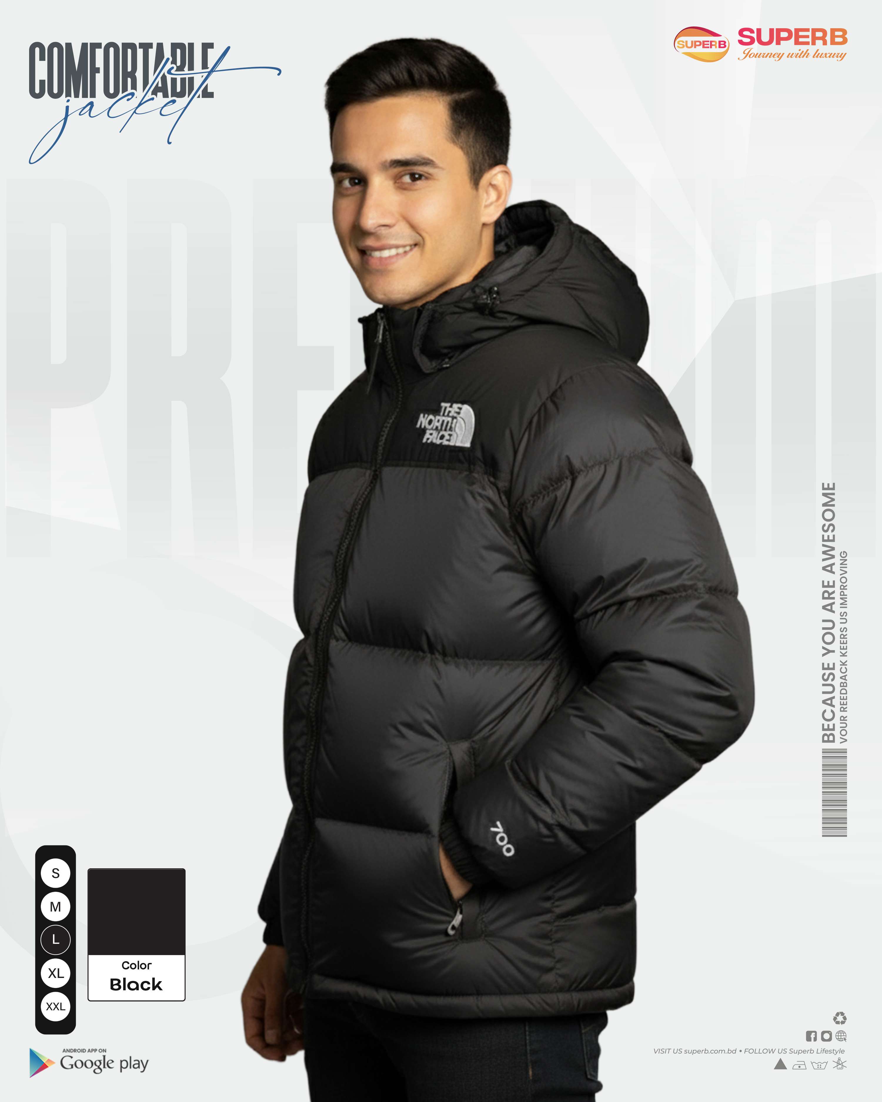The North Face – 1996 Retro Nuptse Jacket 700 Series (2025 Model) | Superb - Black